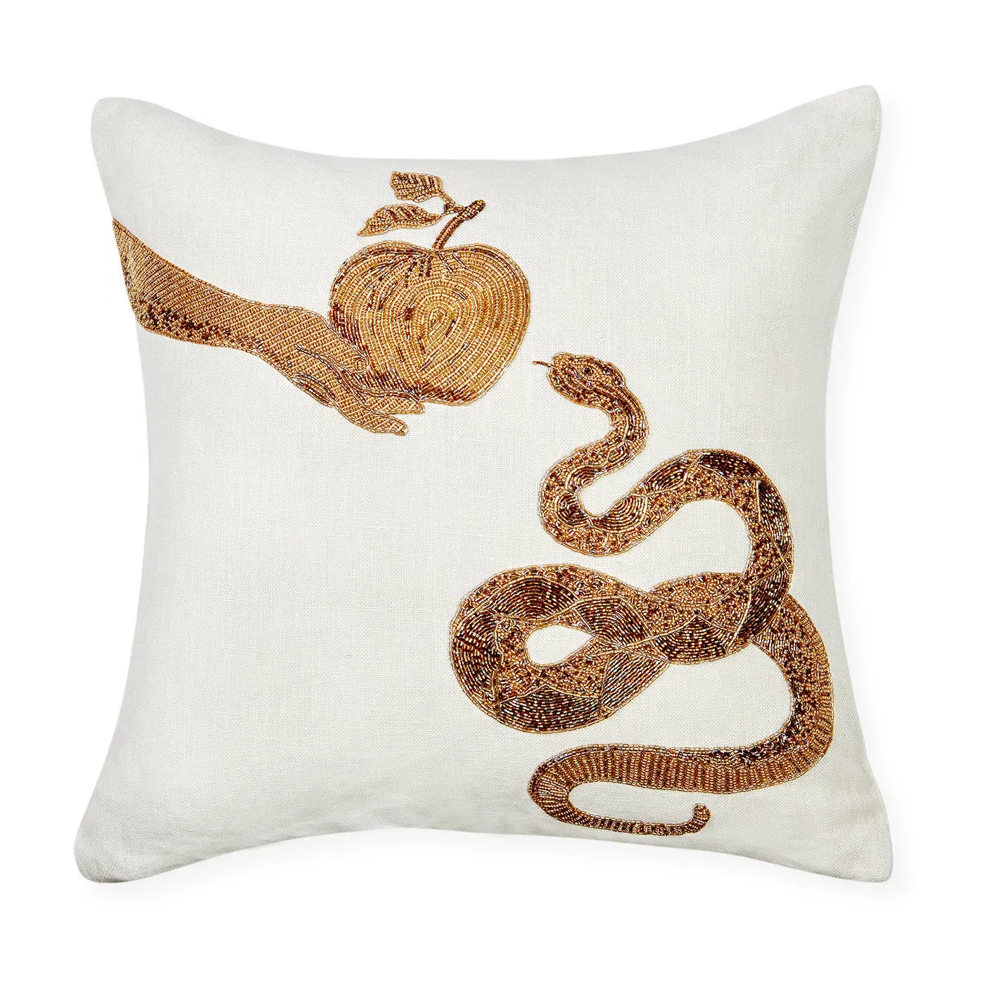 Muse Snake & Apple Embroidered Pillow - Ivory, Linen product