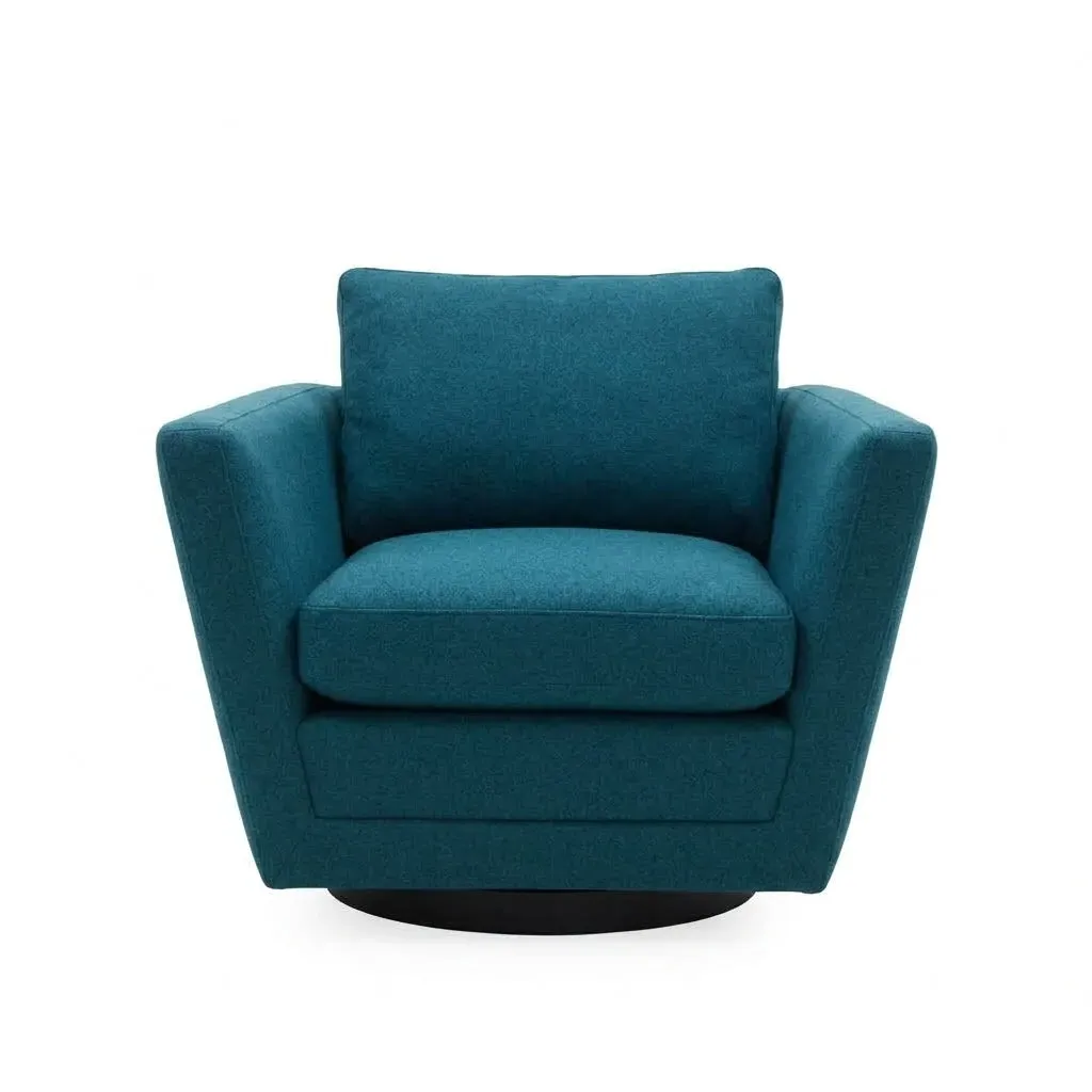 Sebastian Swivel Club Chair - Down Blend Cushions, Wood Base by Jonathan Adler