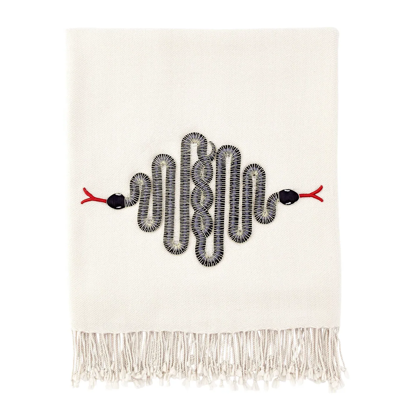 Snake Embellished Throw - White, Merino Wool product