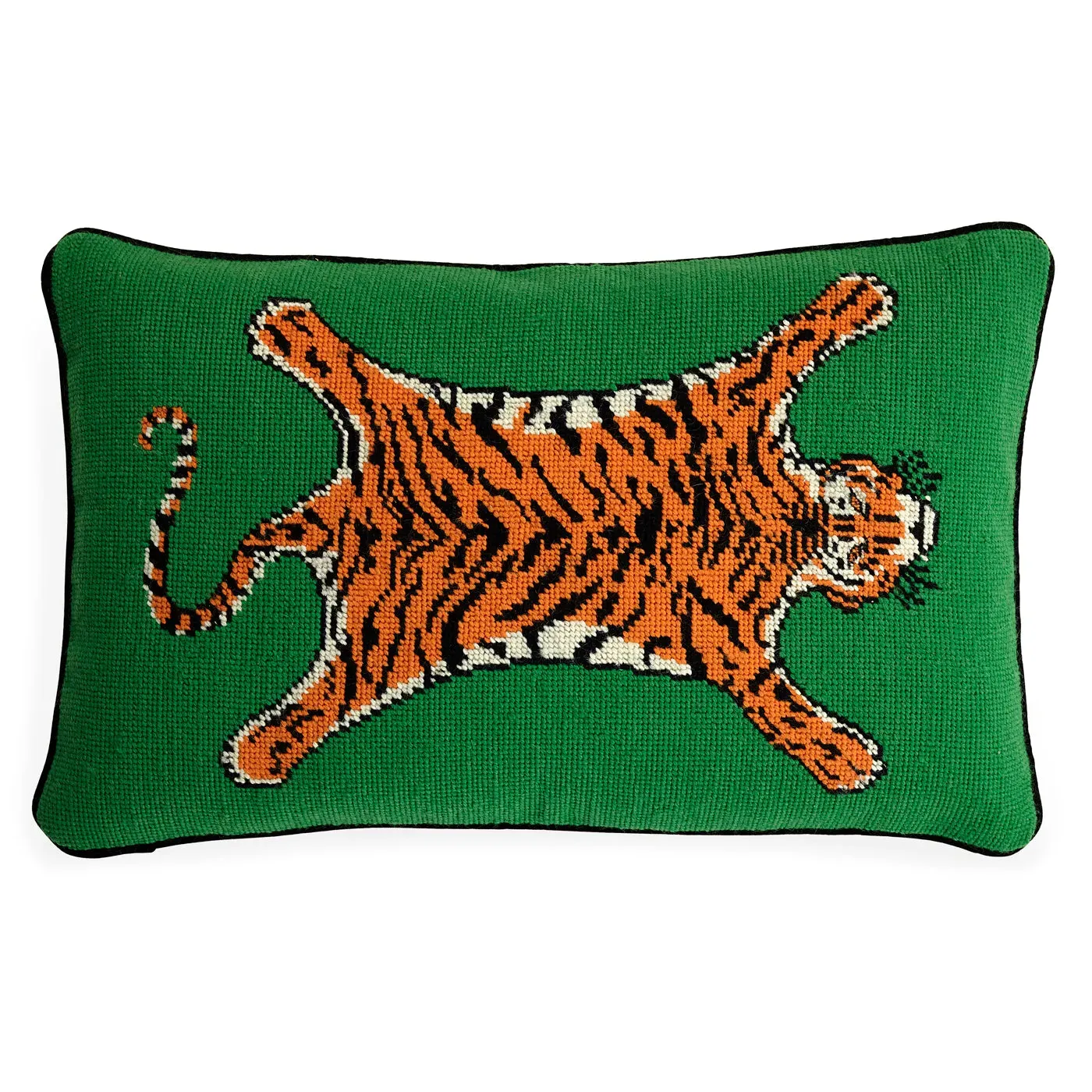 Tiger Needlepoint Pillow - Emerald, Velvet product