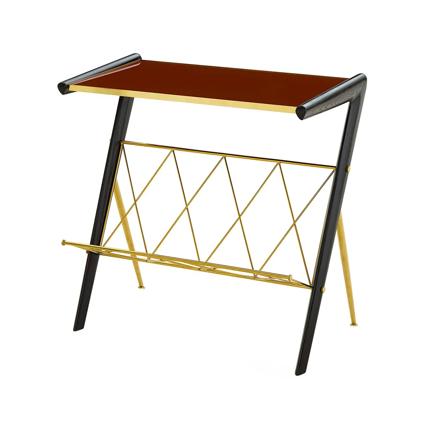 Trocadero Magazine Side Table - Ebonized Oak, Brass by Jonathan Adler