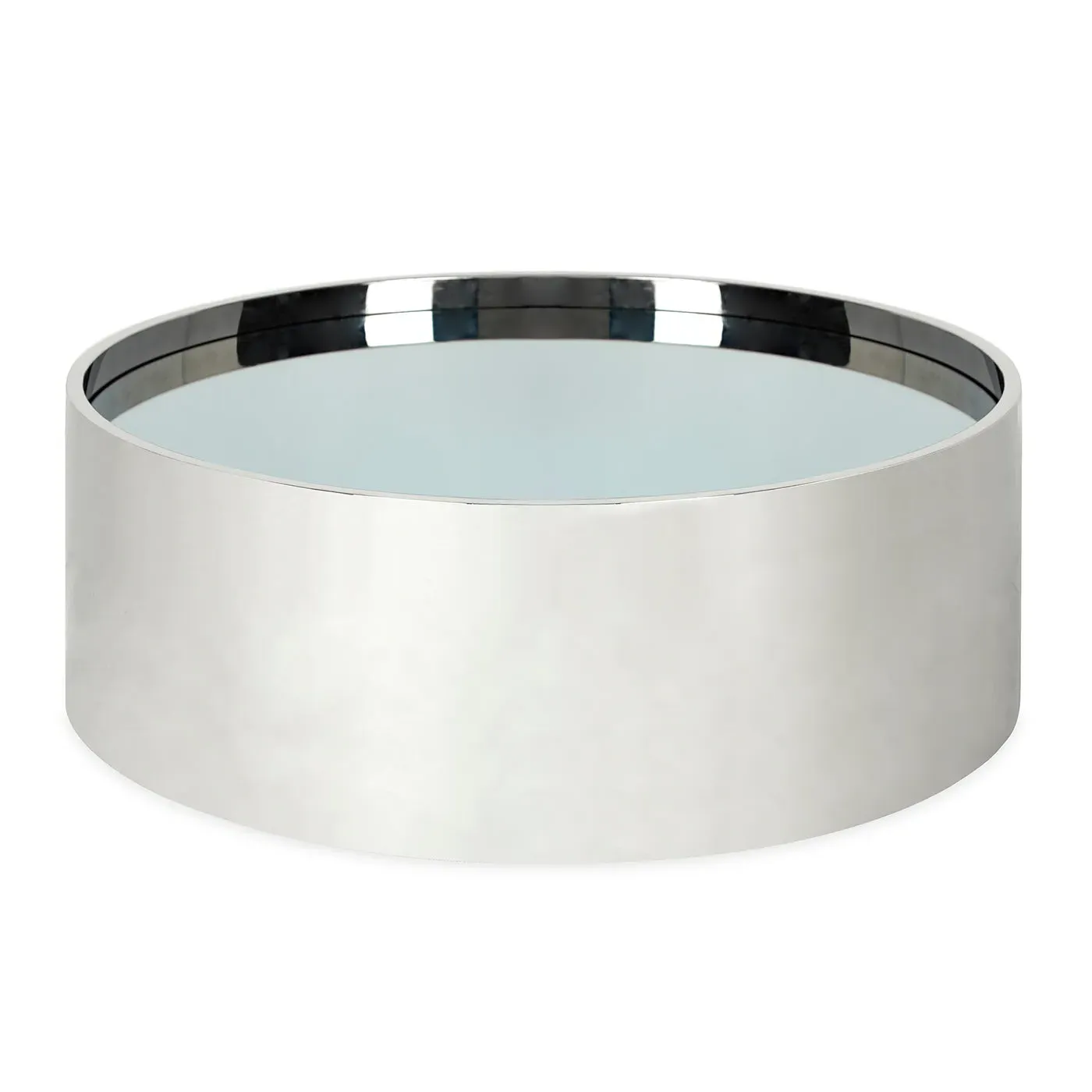 Alphaville Drum Cocktail Table - Polished Stainless Steel, Smoke Mirror product