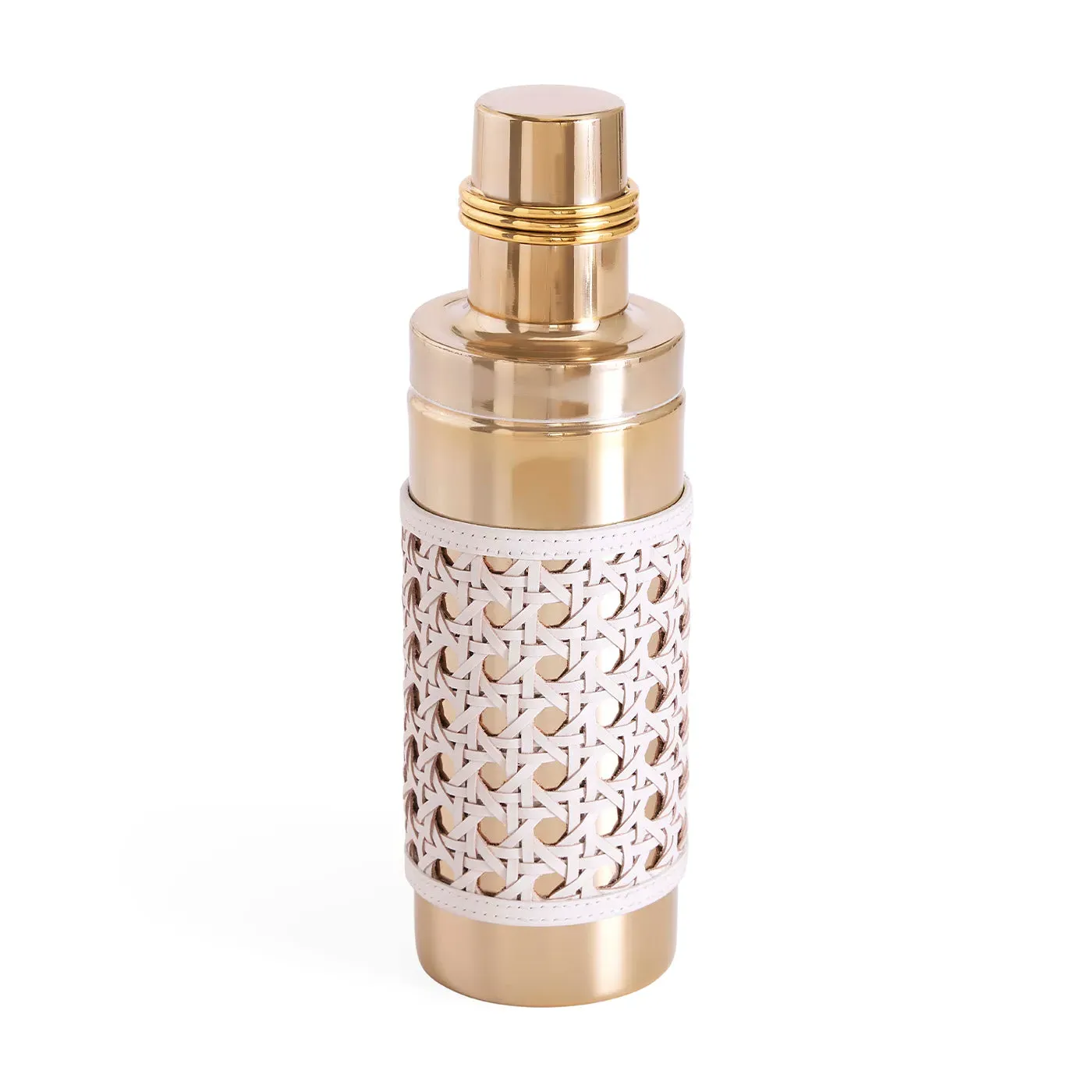 Basketweave Cocktail Shaker - Brass, Ivory Leather product