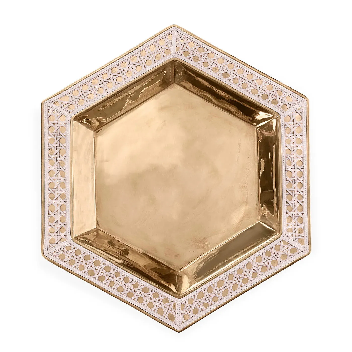 Basketweave Serving Tray - Brass, Leather product