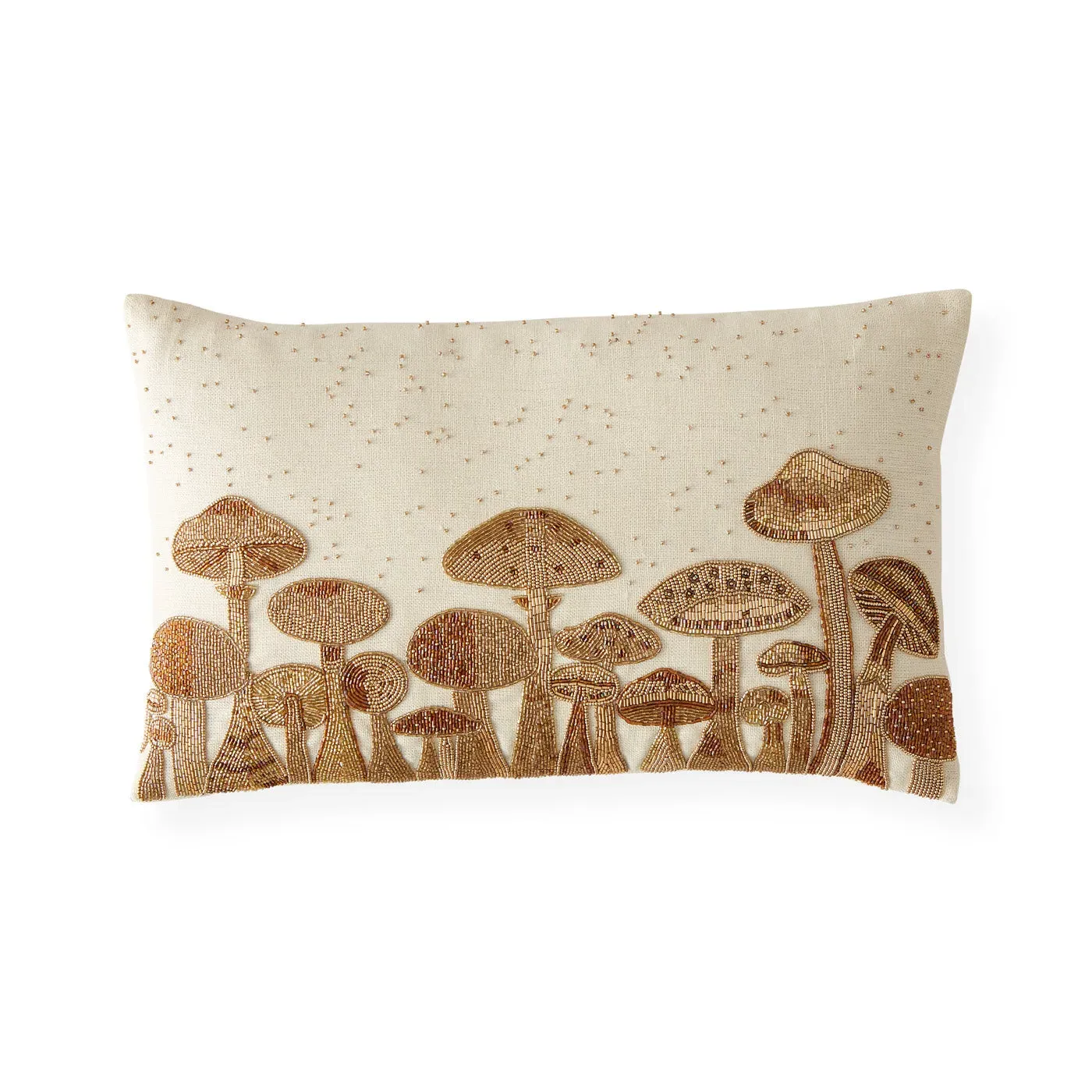 Botanist Mushroom Field Beaded Pillow - White, Linen product