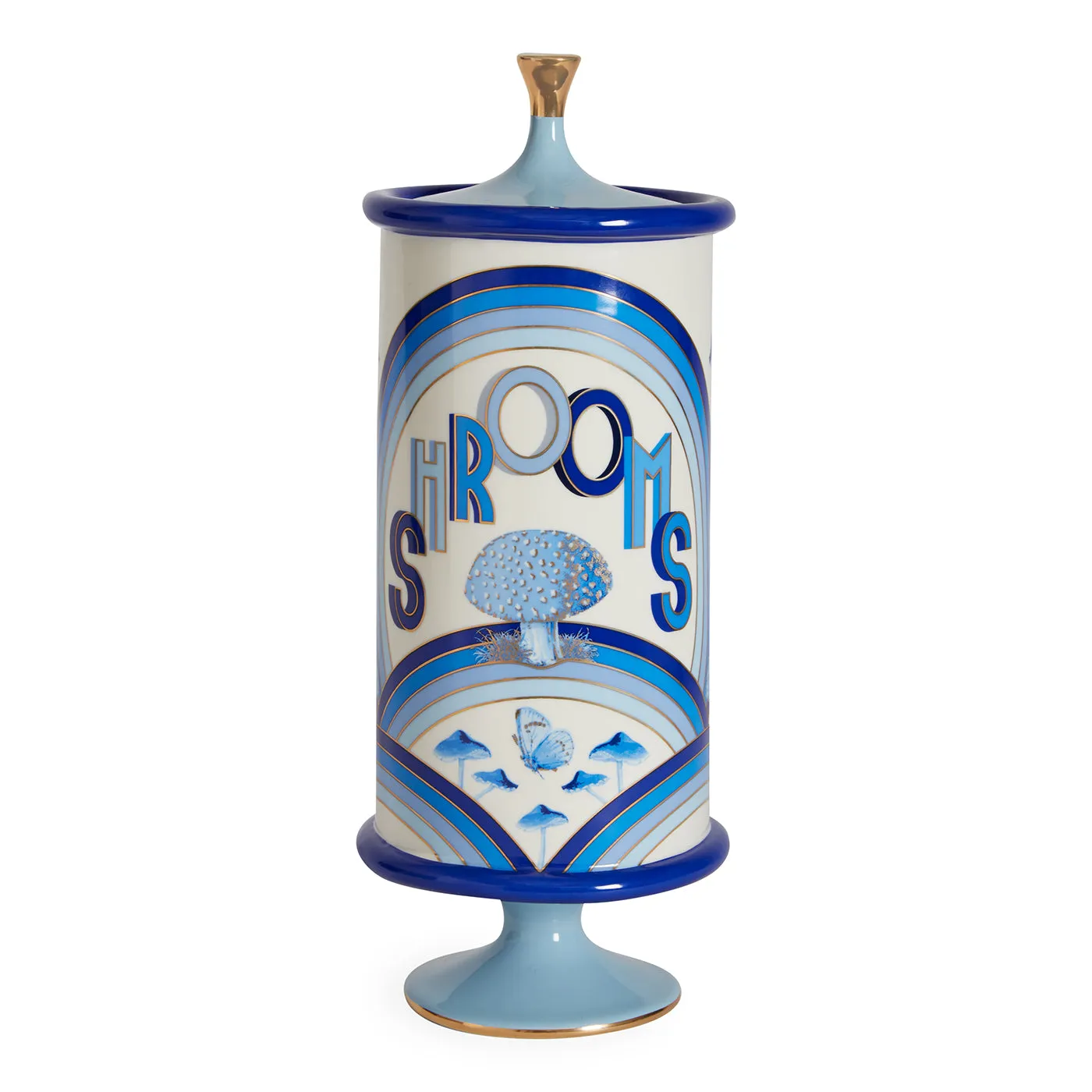 Druggist Shrooms Porcelain Canister - Blue, Gold product