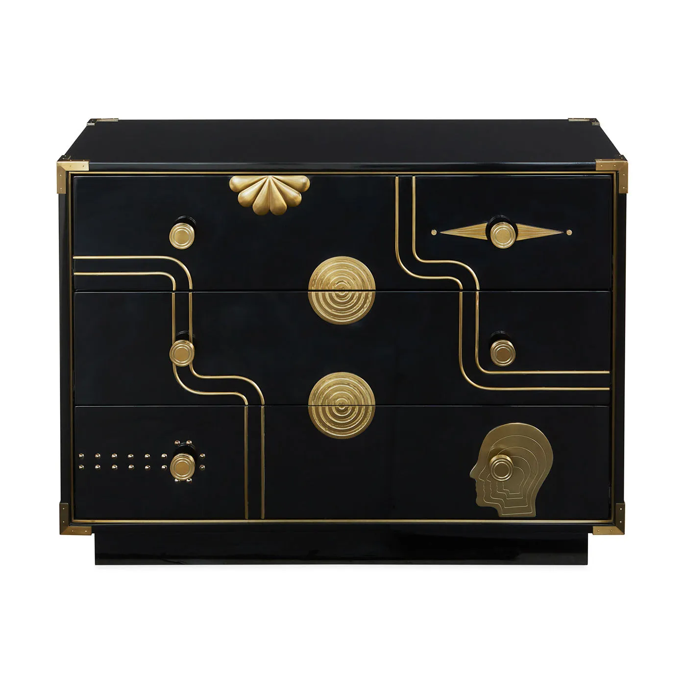 Gala 3-Drawer Chest - Black Lacquer, Brass product