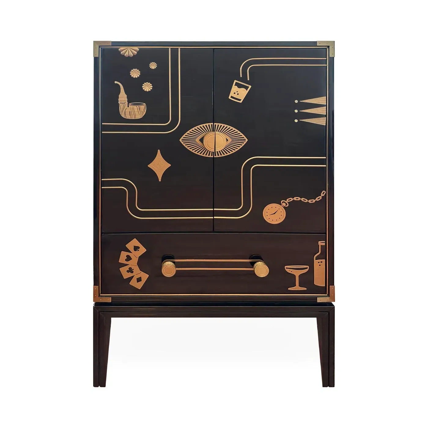 Gala Bar Cabinet with Storage - Black, Brass product