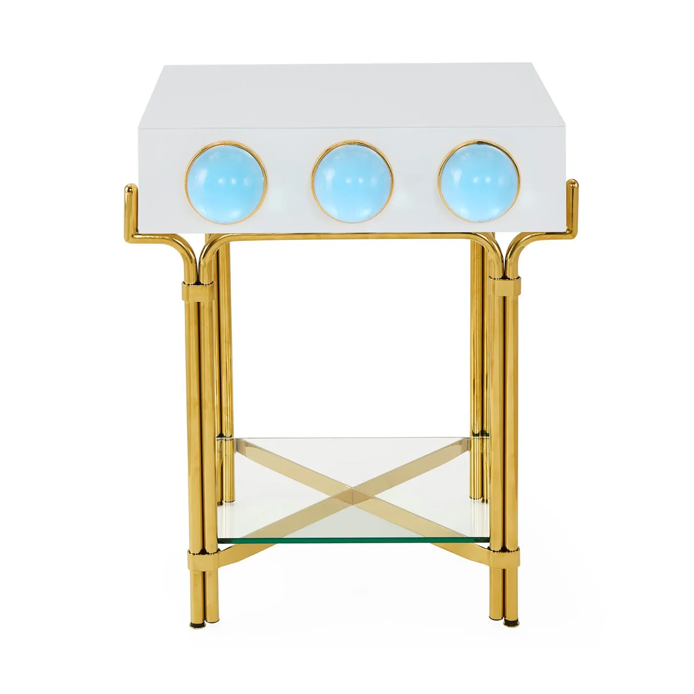 Globo Side Table with Storage - White, Brass product
