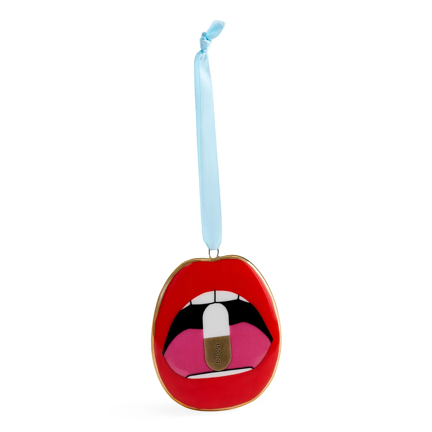 Happy Pill Ornament - Red, Porcelain product