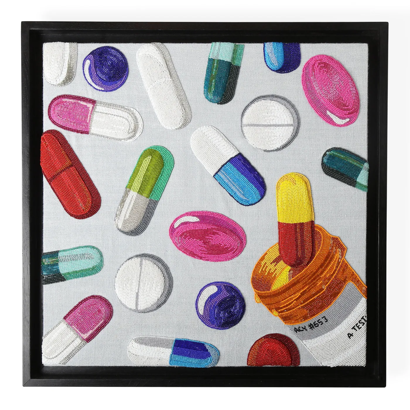 Happy Pills Hand-Beaded Wall Art - Multicolor, Linen product