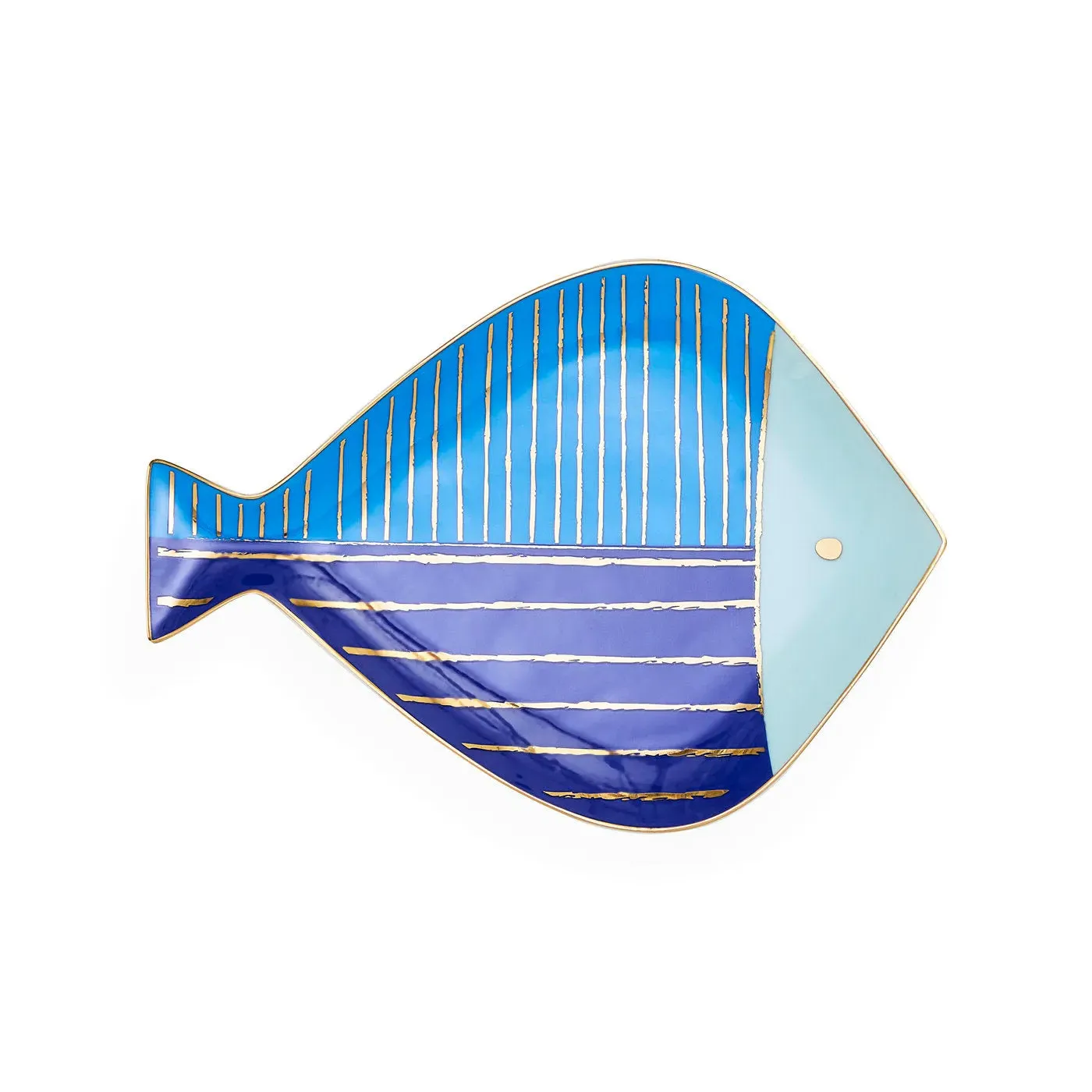 Jonathan Adler School of Fish Round Tray - Blue, Porcelain