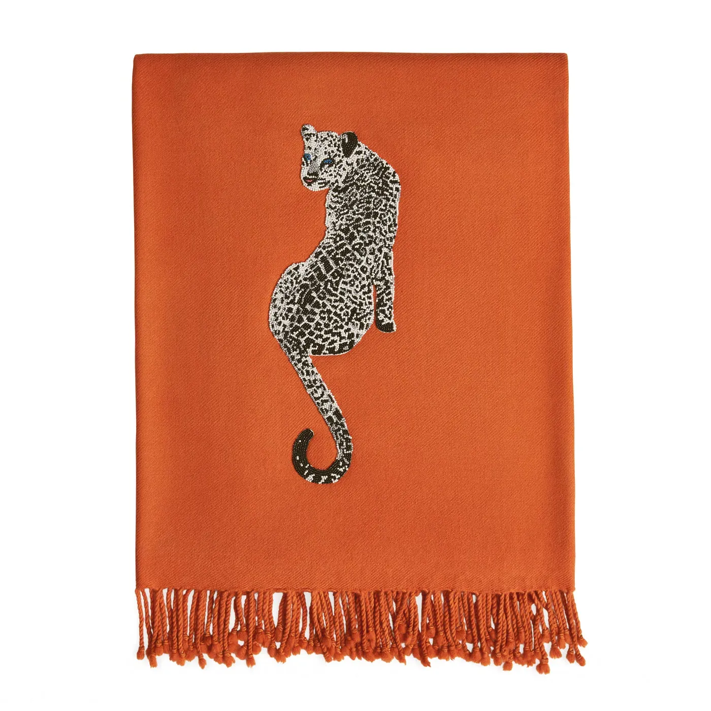 Leopard Embellished Merino Wool Throw - Orange product