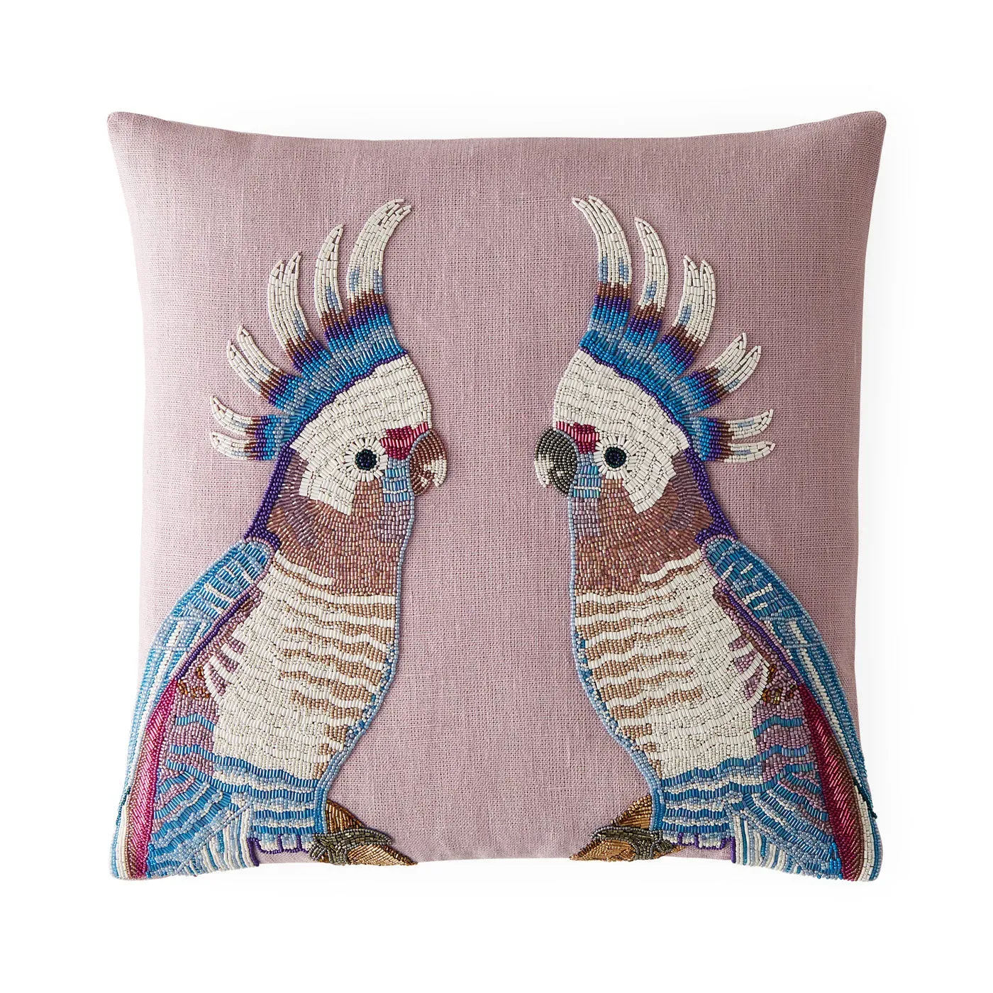 Parrots Beaded Cushion - Linen product