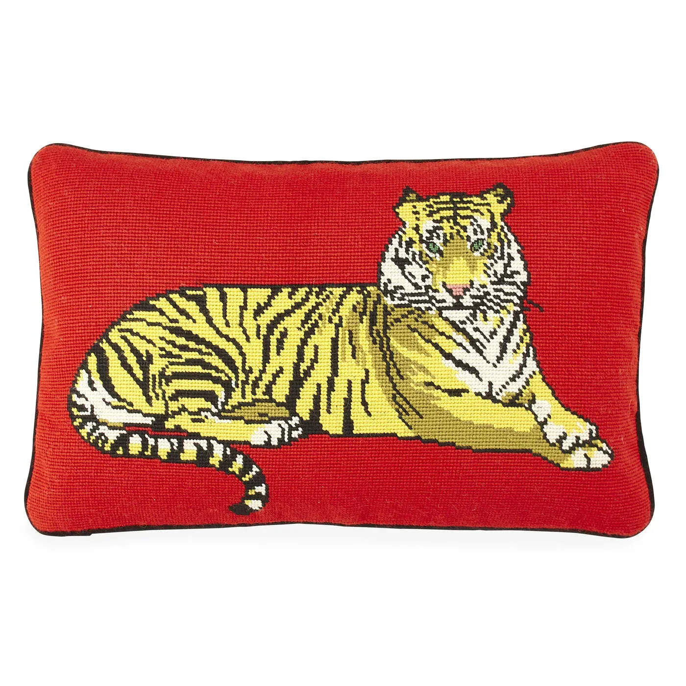Safari Tiger Needlepoint Cushion - Red, Velvet product