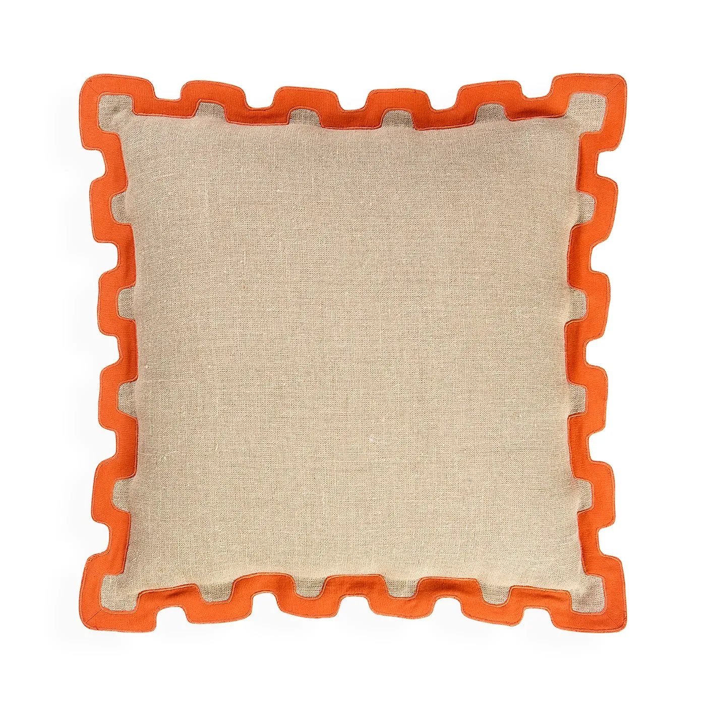Santorini Border Cushion - Orange, Linen product