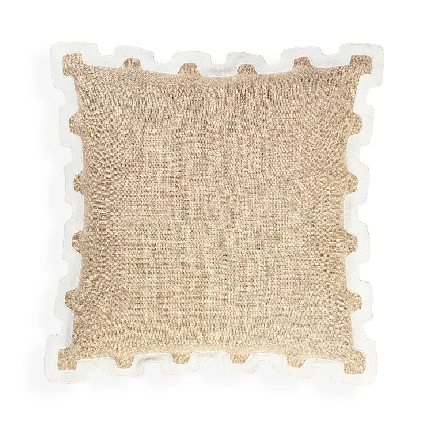 Santorini Border Cushion - White, Linen product