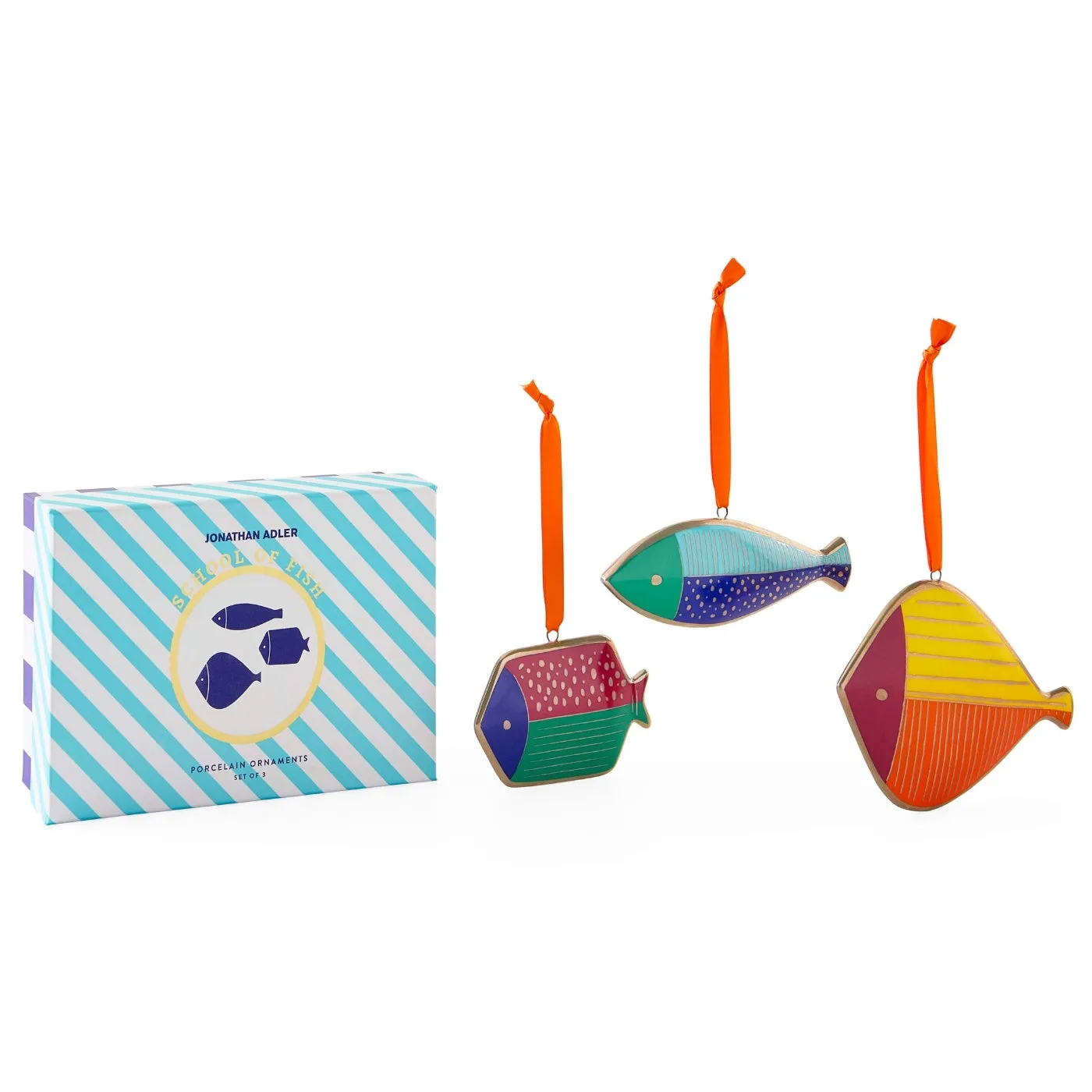 School of Fish Ornament Set - Porcelain, Gold product