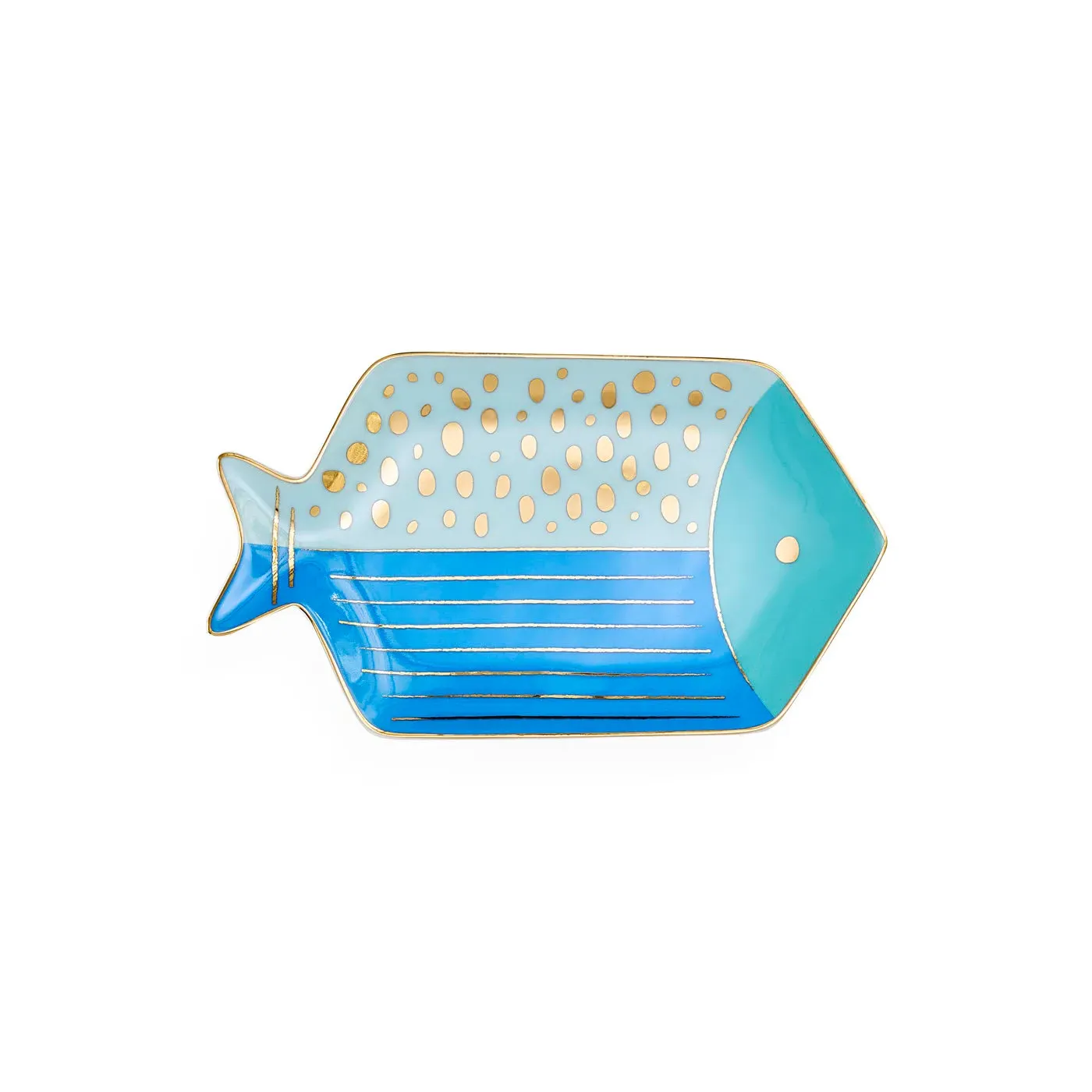 School of Fish Square Tray - Blue, Gold, Porcelain product