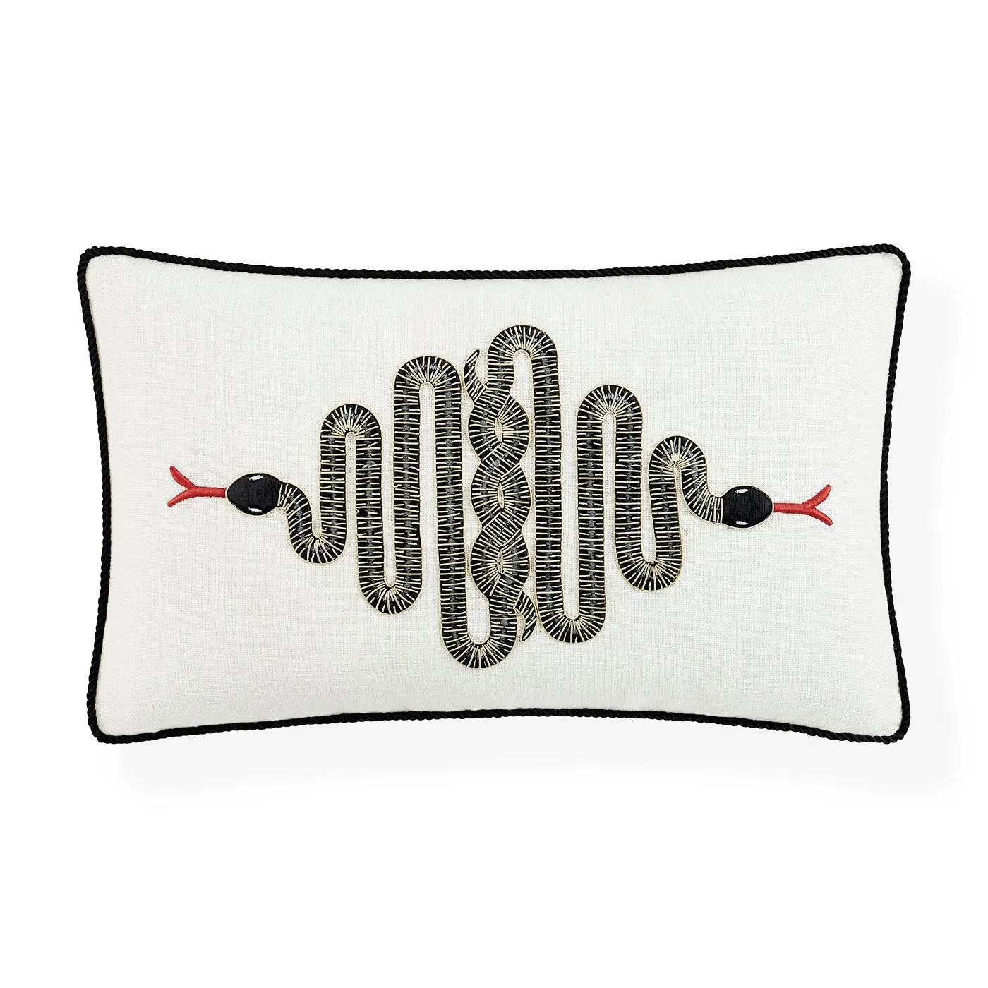 Snake Embroidered Cushion - Black, Ivory product