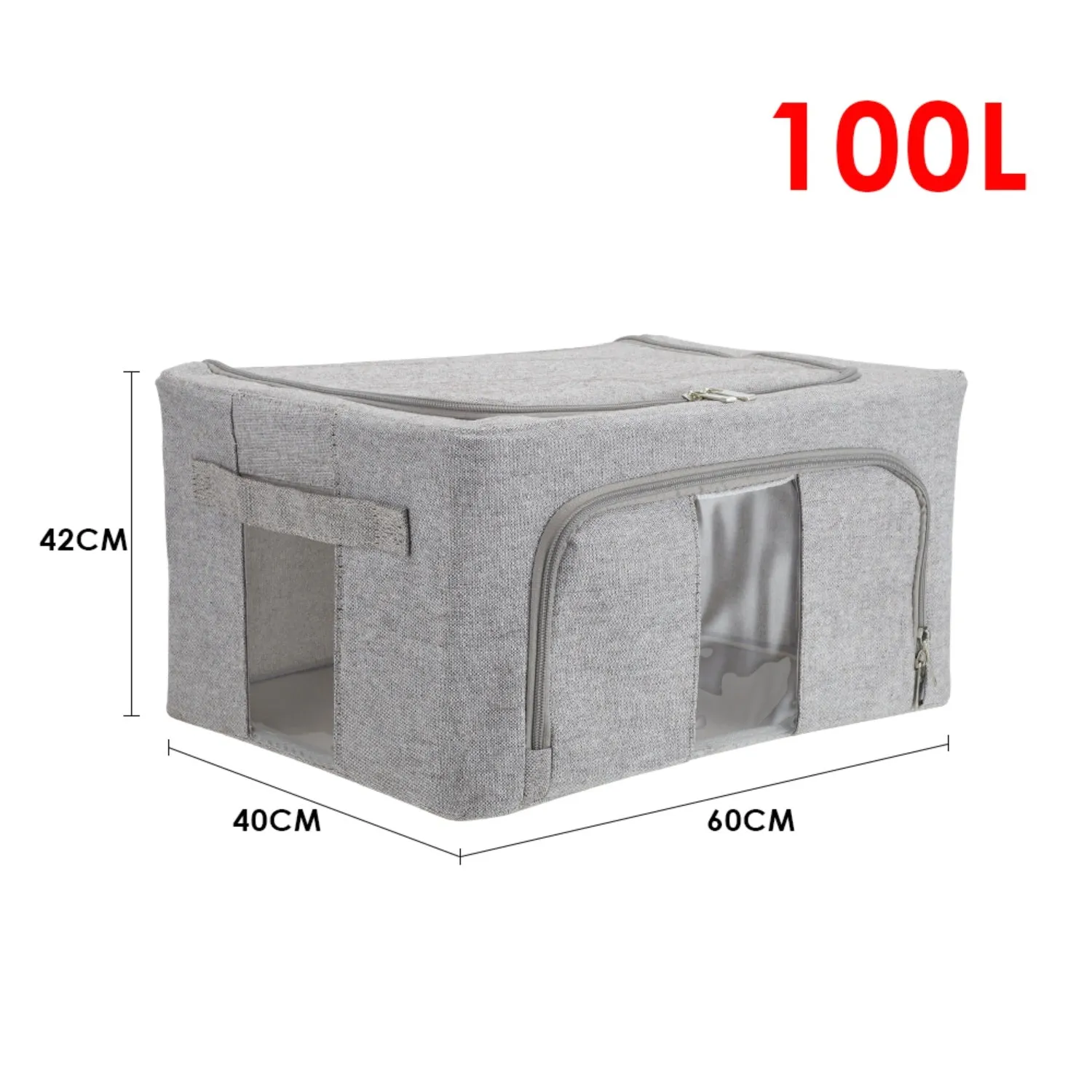 100L Metal Frame Fabric Clothes Storage Box - Grey alternate view