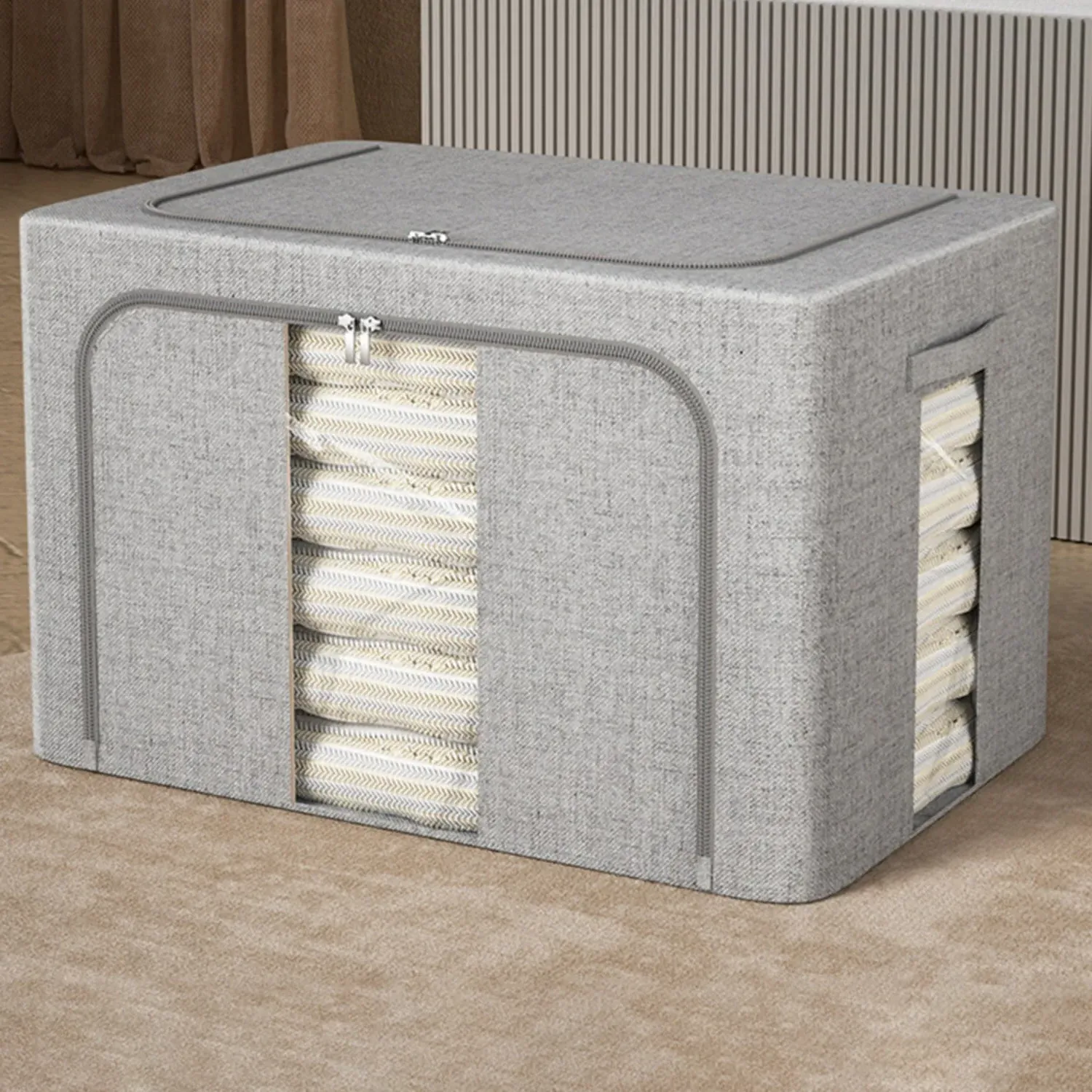 100L Metal Frame Fabric Clothes Storage Box - Grey product