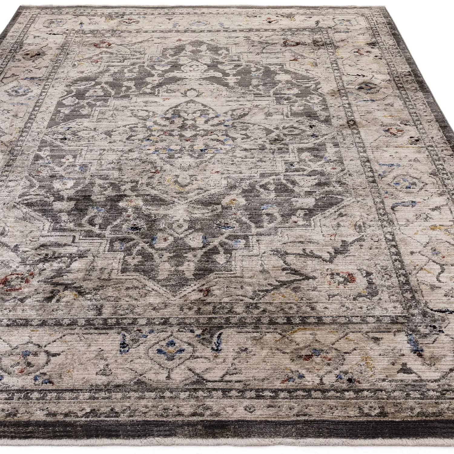 120x166cm Medallion Rug - Charcoal, Distressed image