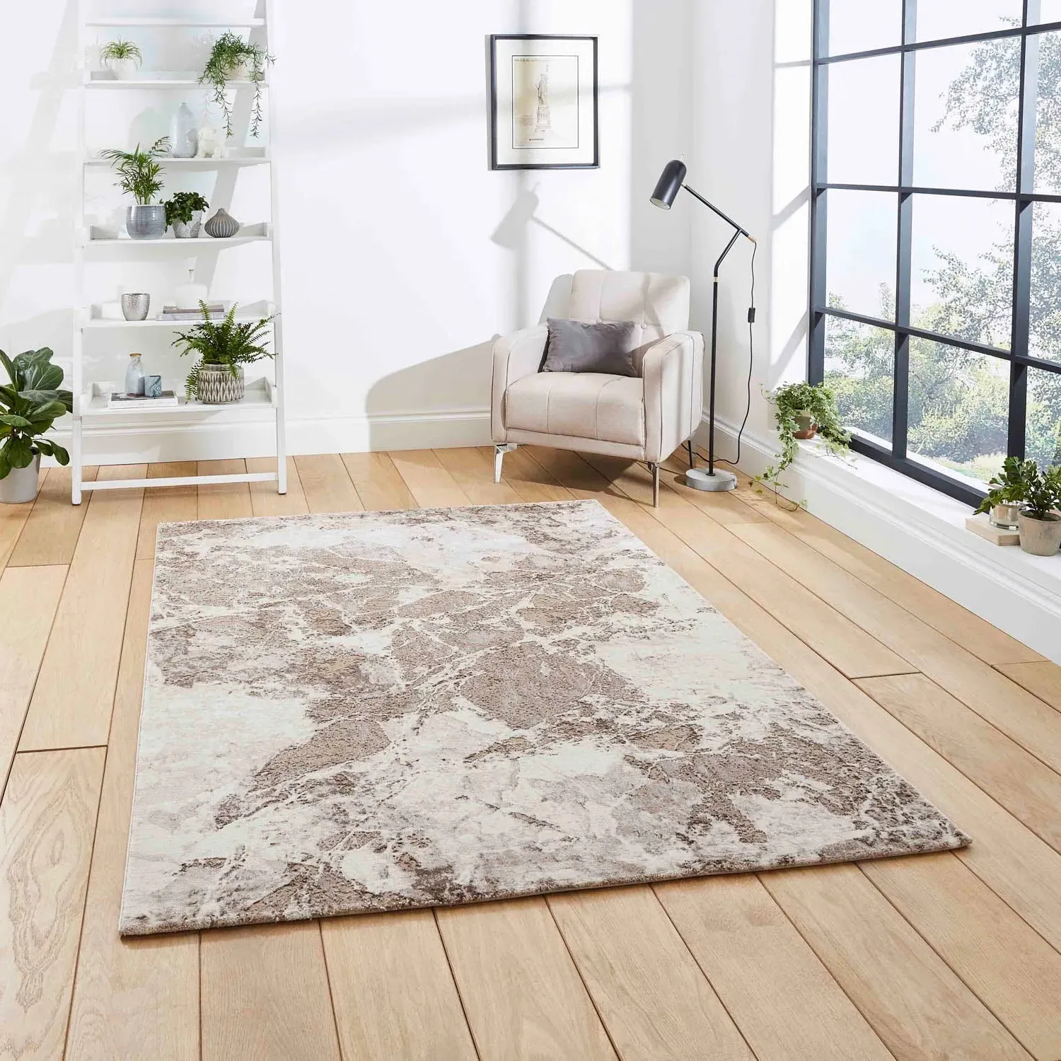 120x170 Area Rug Abstract Design - Beige, Silver