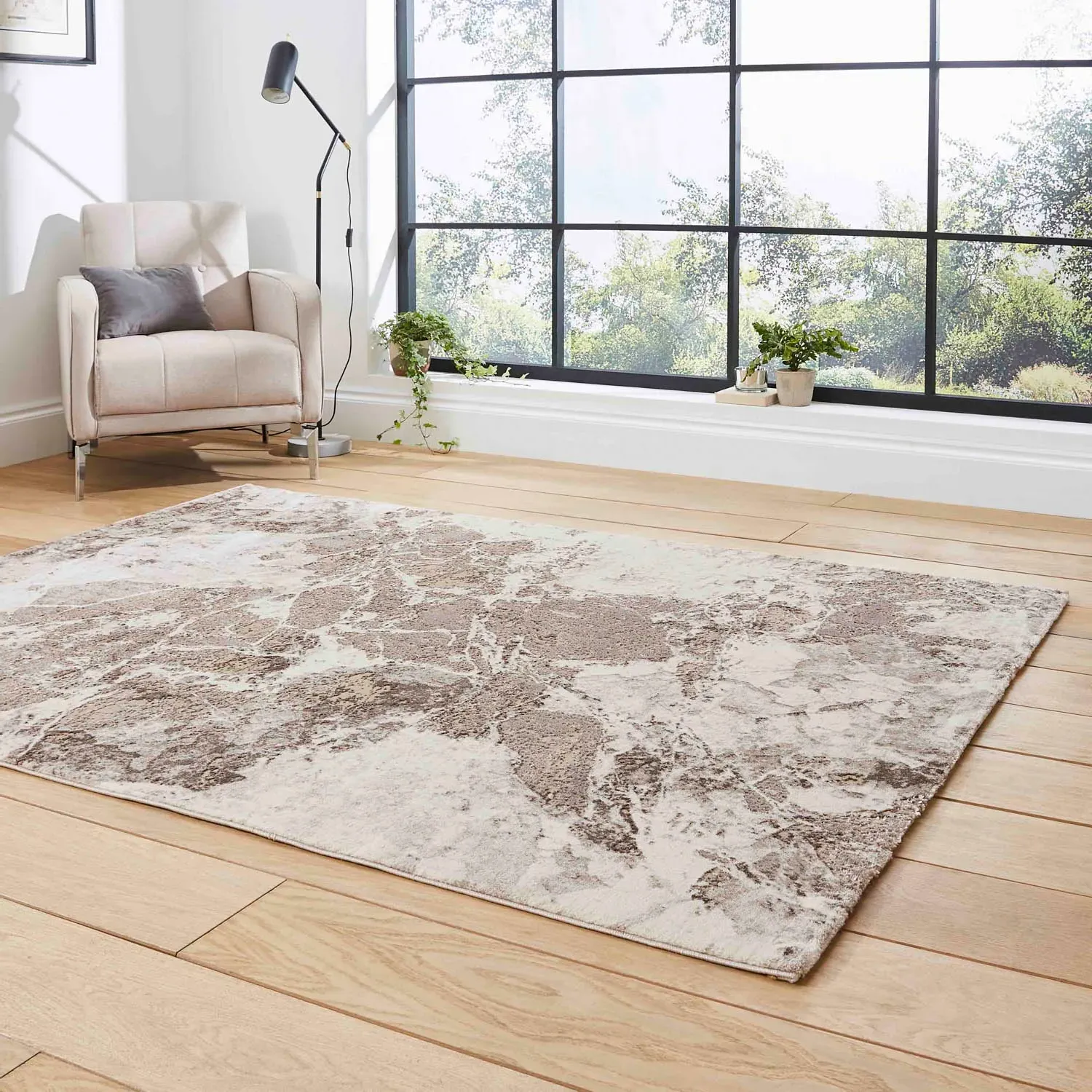 120x170 Area Rug Abstract Design - Beige, Silver