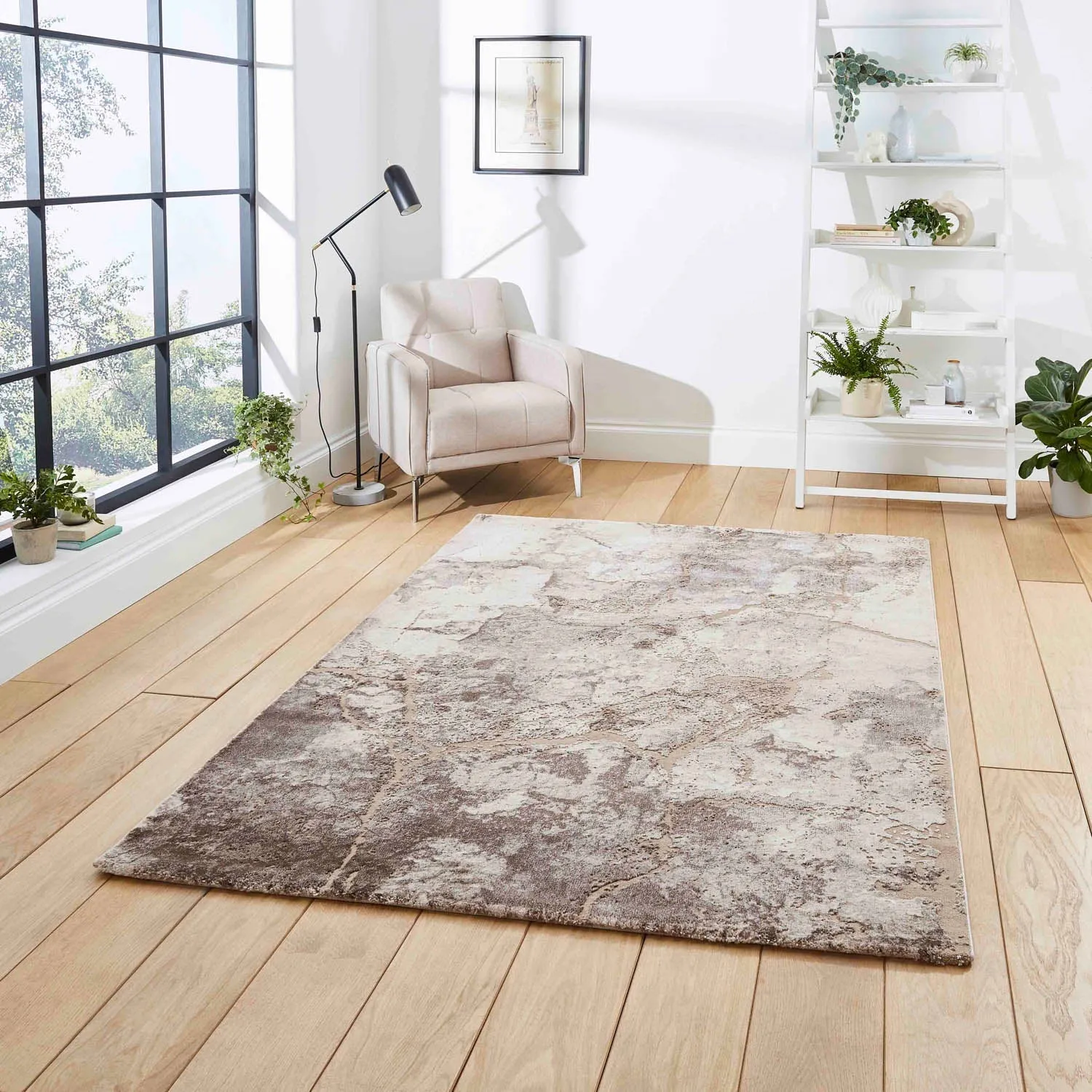 120x170 Area Rug Abstract Design - Beige, Silver