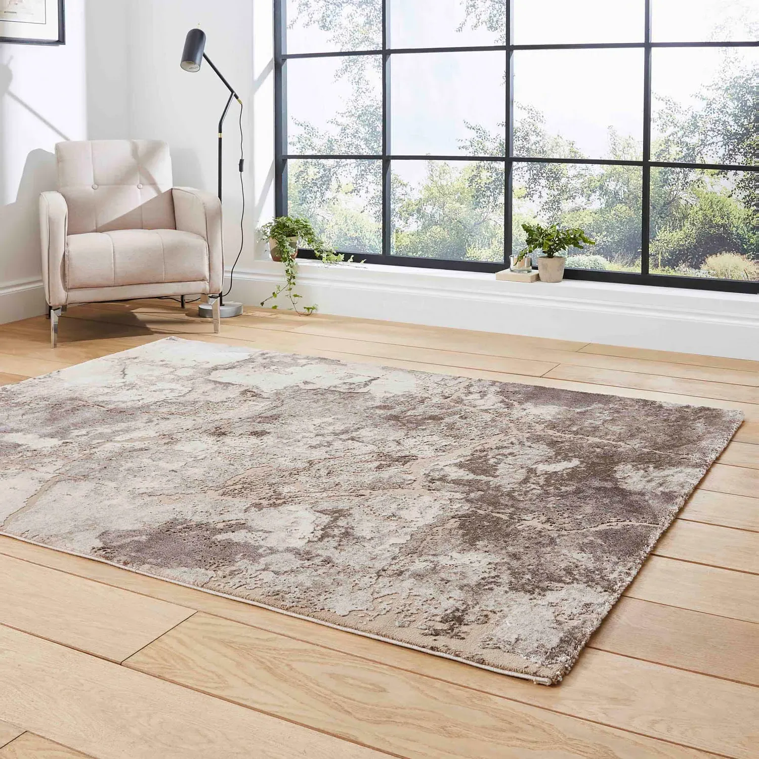 120x170 Area Rug Abstract Design - Beige, Silver image