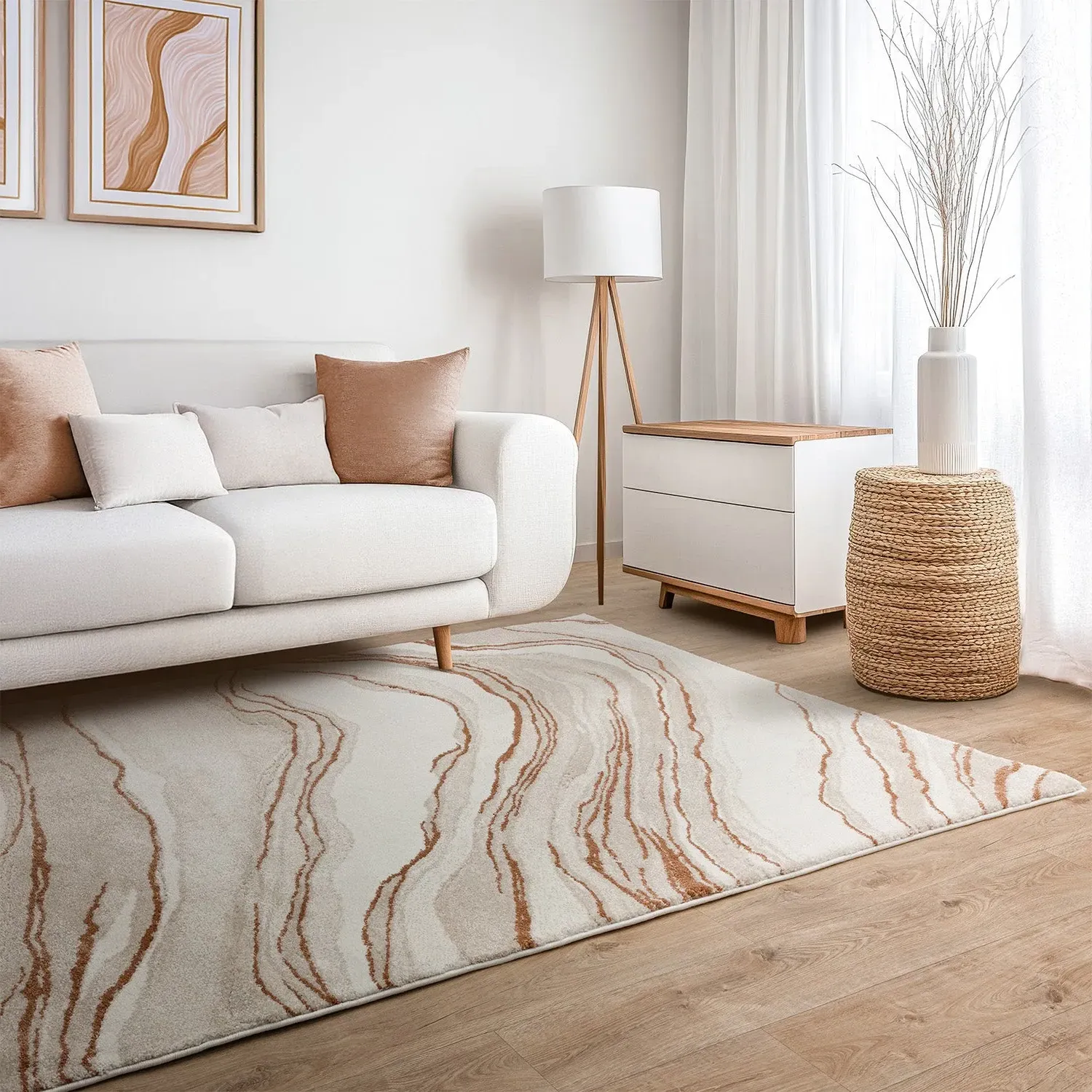 120x170cm Area Rug with High-Low Pile - Brown