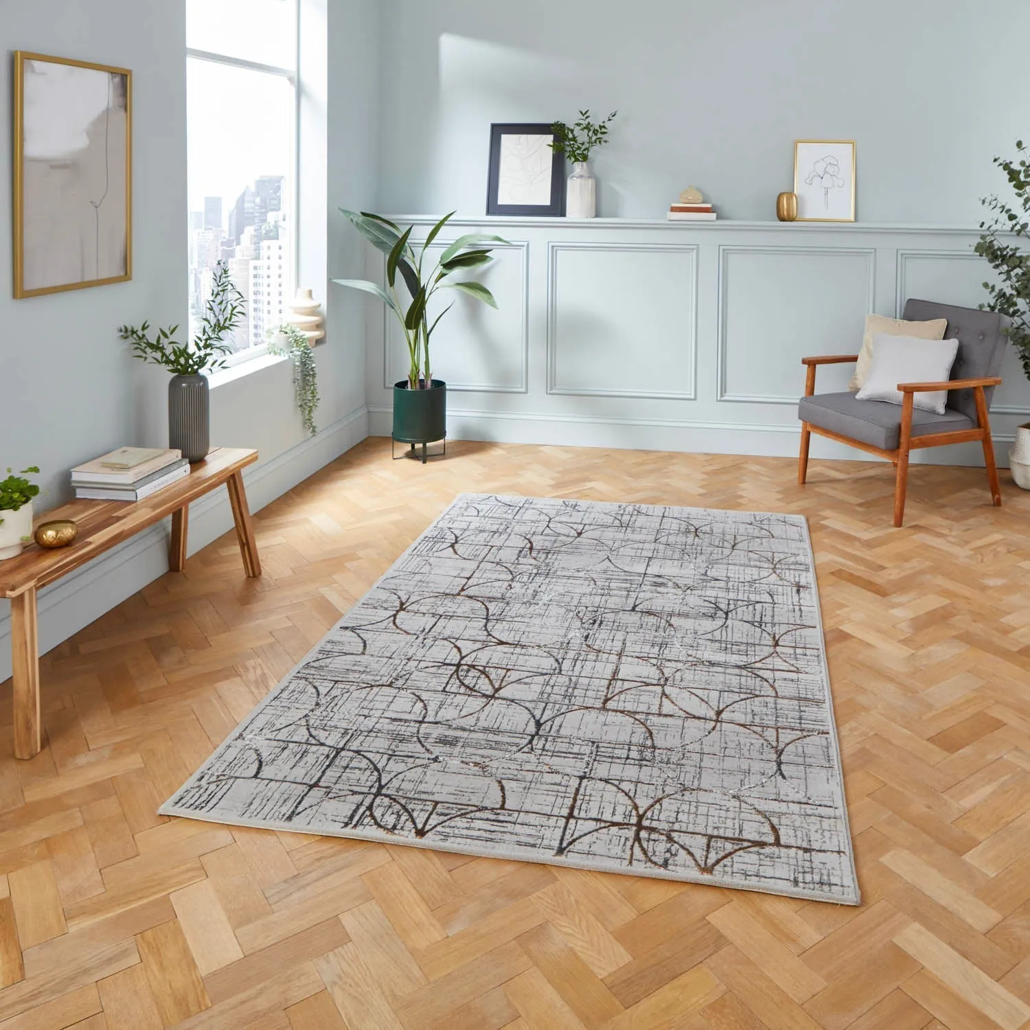 160x230cm Area Rug with Metallic - Grey