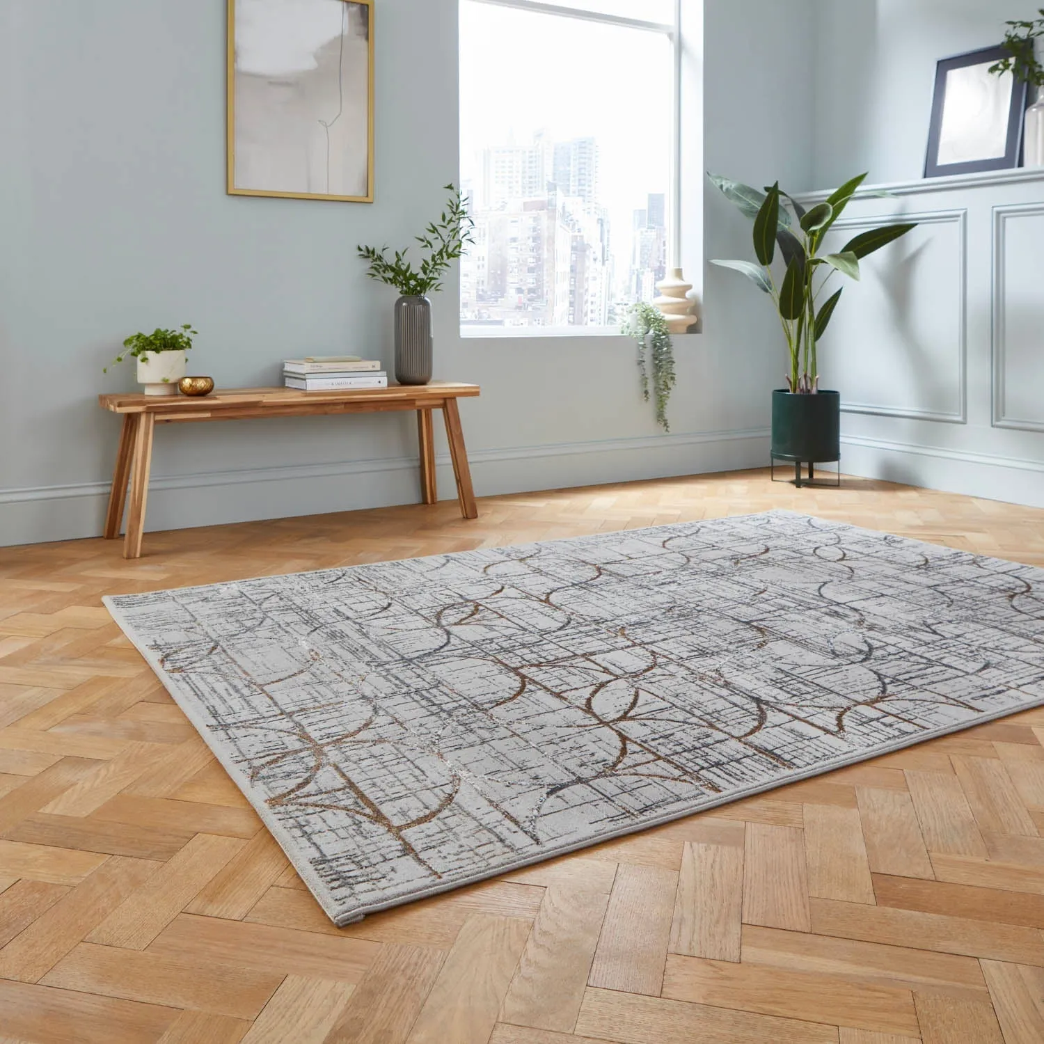 160x230cm Area Rug with Metallic - Grey