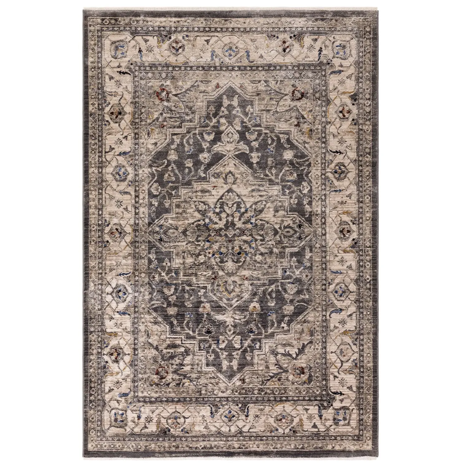 160x240cm Medallion Rug - Charcoal, Distressed