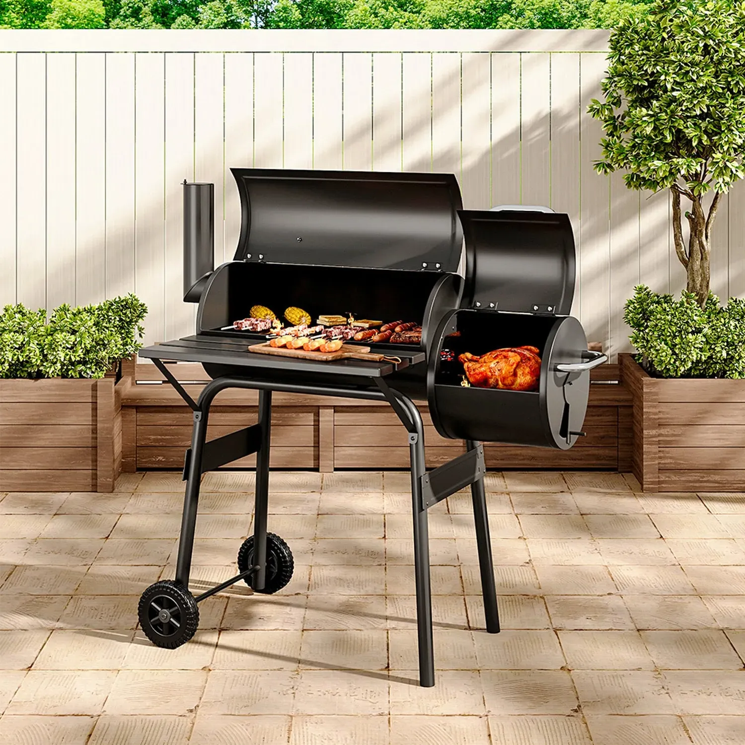 2-in-1 Barrel BBQ Grill with Smoker - Black by Julian Charles, image 2