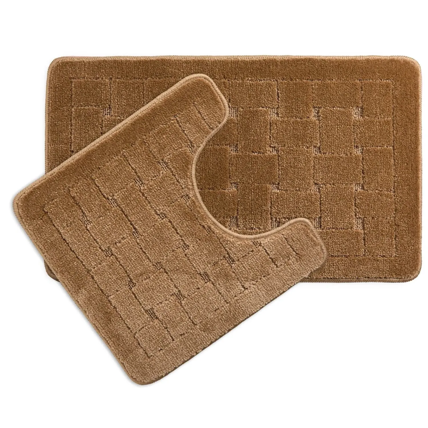 2-Piece Bath Mat Set Crosshatch - Beige, Polycotton