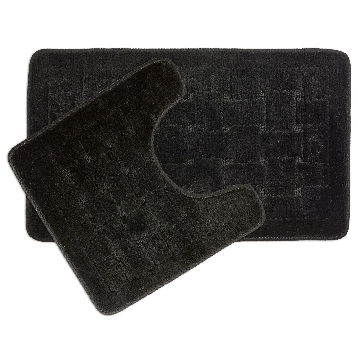 2-Piece Bath Mat Set Crosshatch - Black, Polycotton