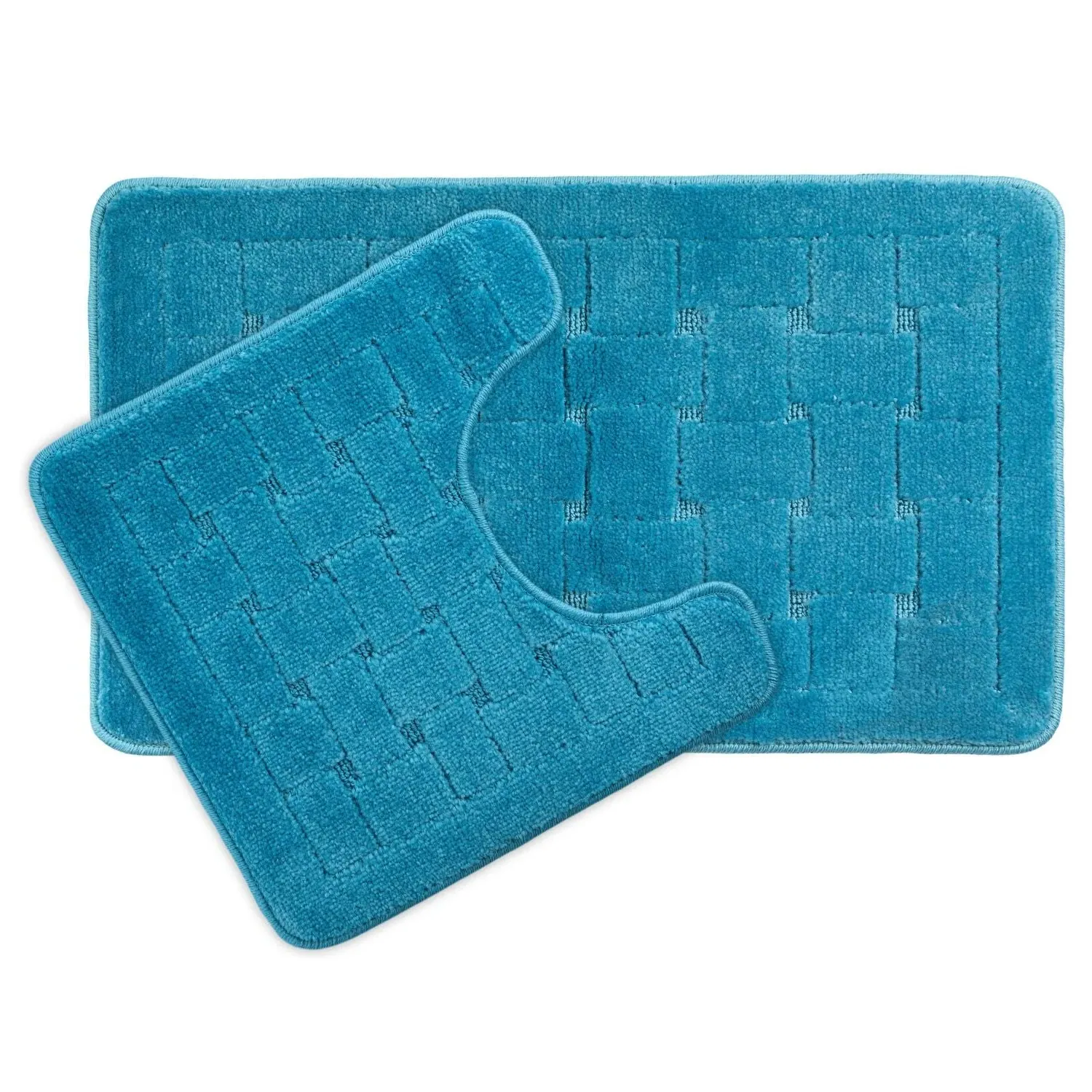2-Piece Bath Mat Set Crosshatch - Blue, Polycotton