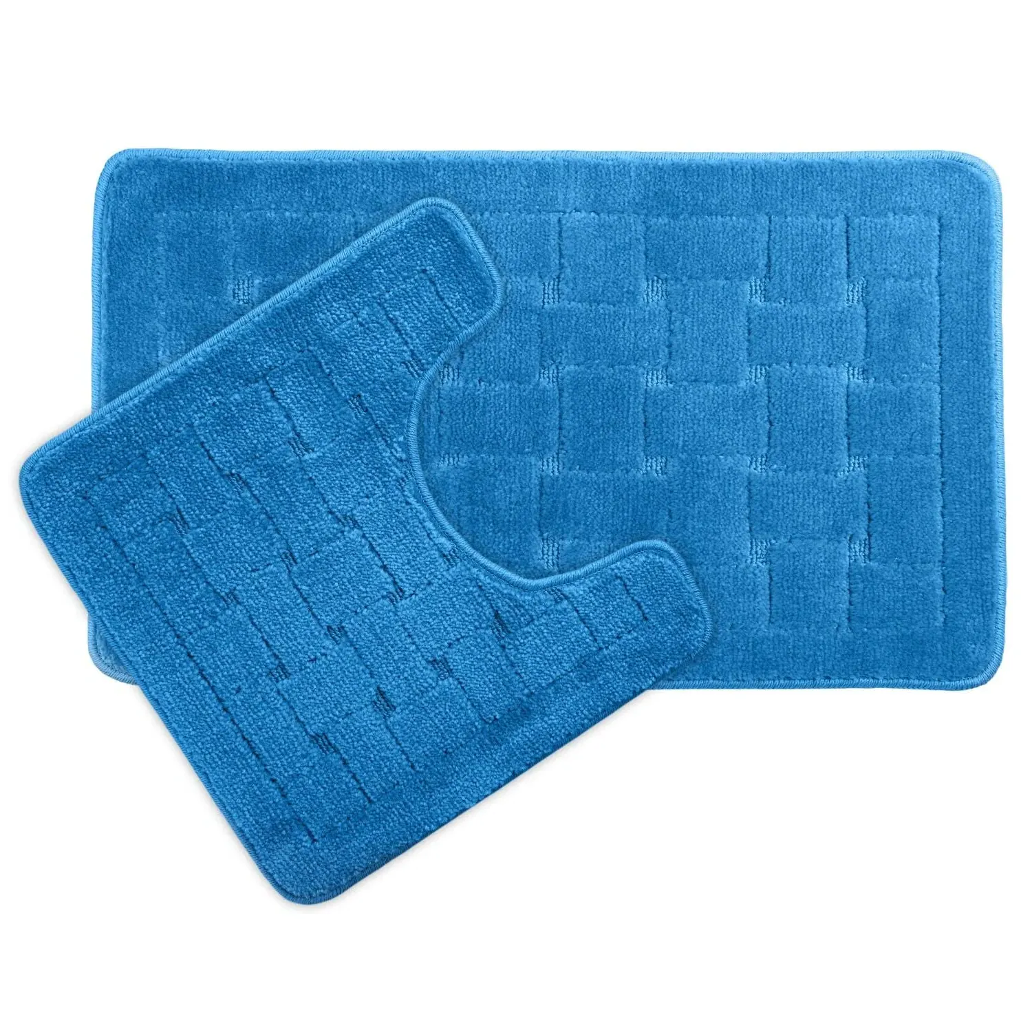 2-Piece Bath Mat Set Crosshatch - Blue, Polycotton