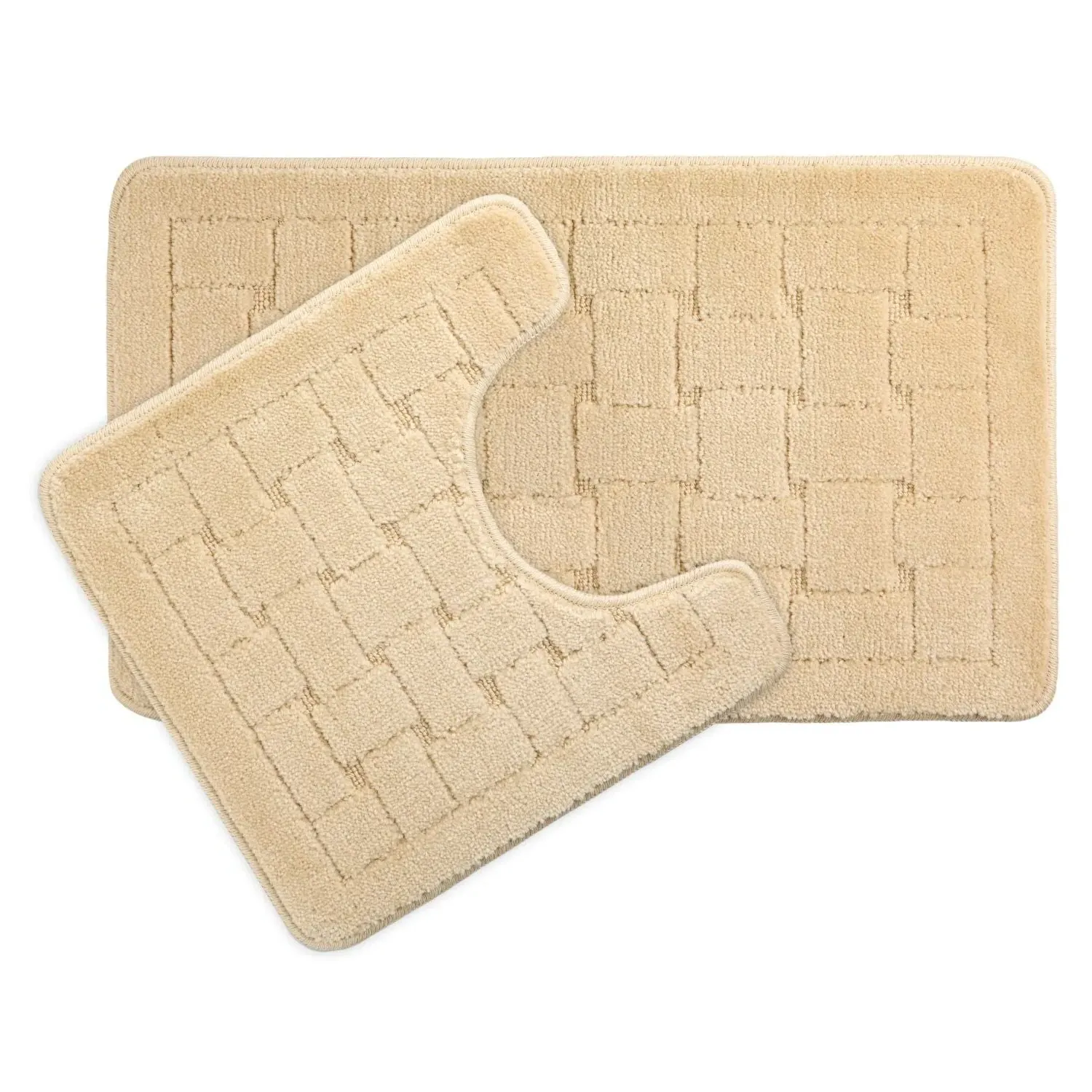 2-Piece Bath Mat Set Crosshatch - Cream, Polycotton