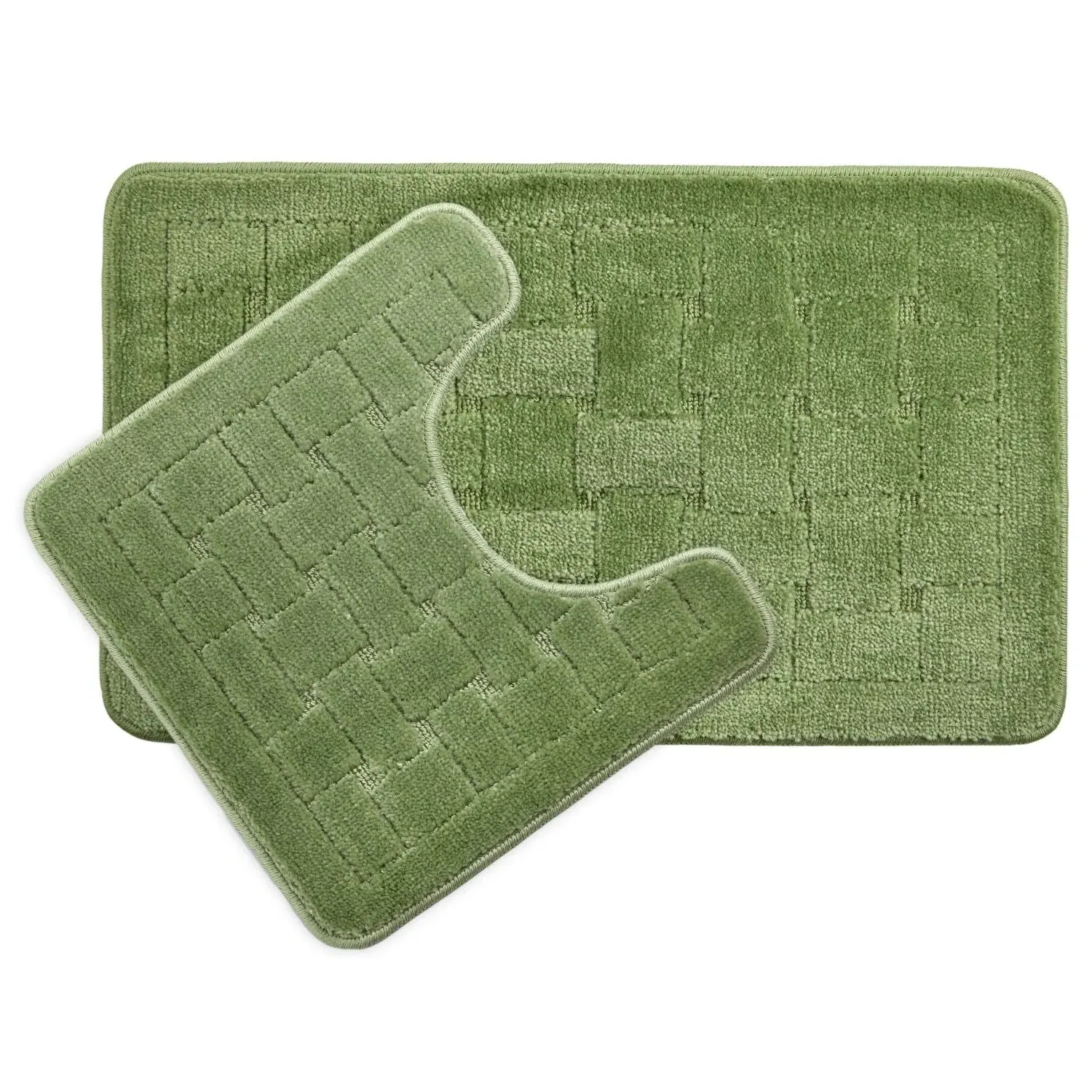 2-Piece Bath Mat Set Crosshatch - Green, Polycotton
