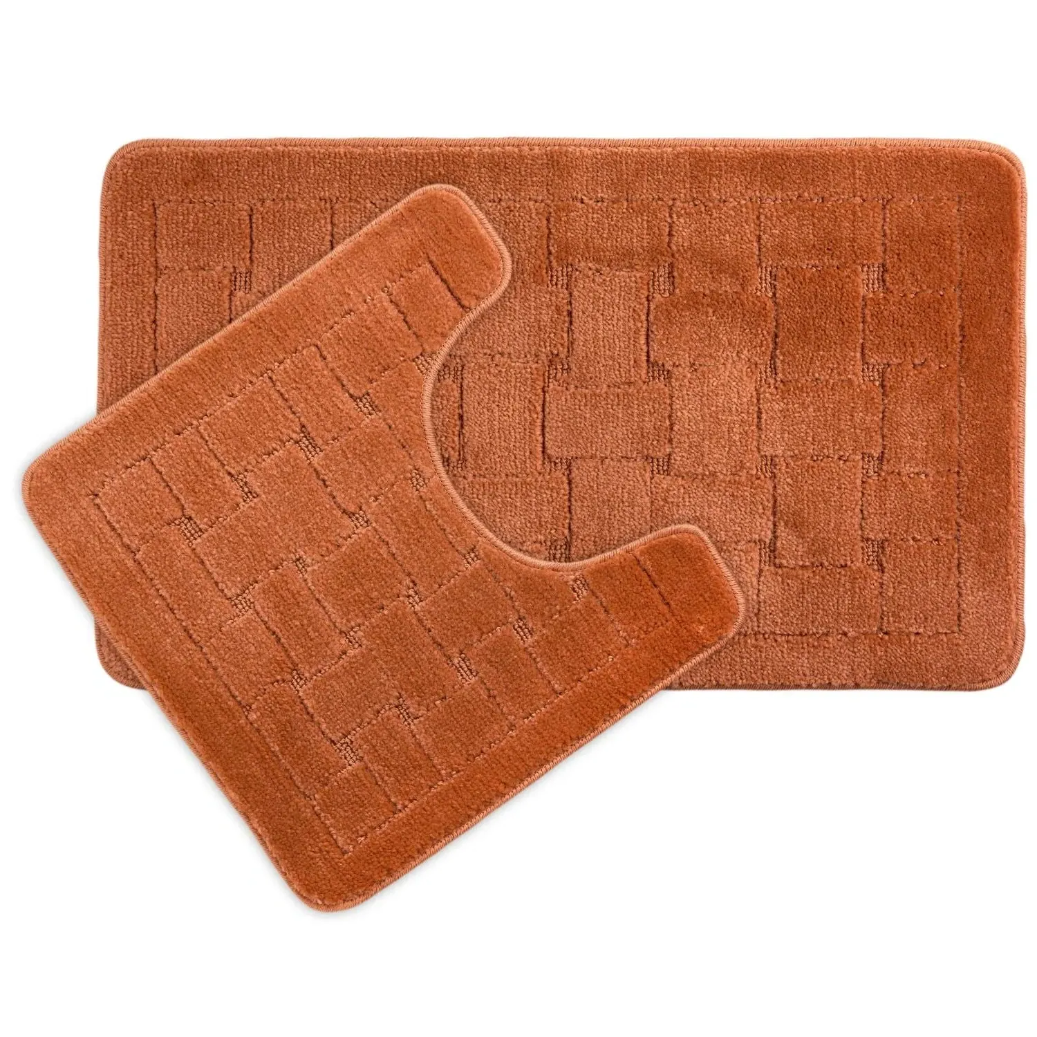 2-Piece Bath Mat Set Crosshatch - Orange, Polycotton