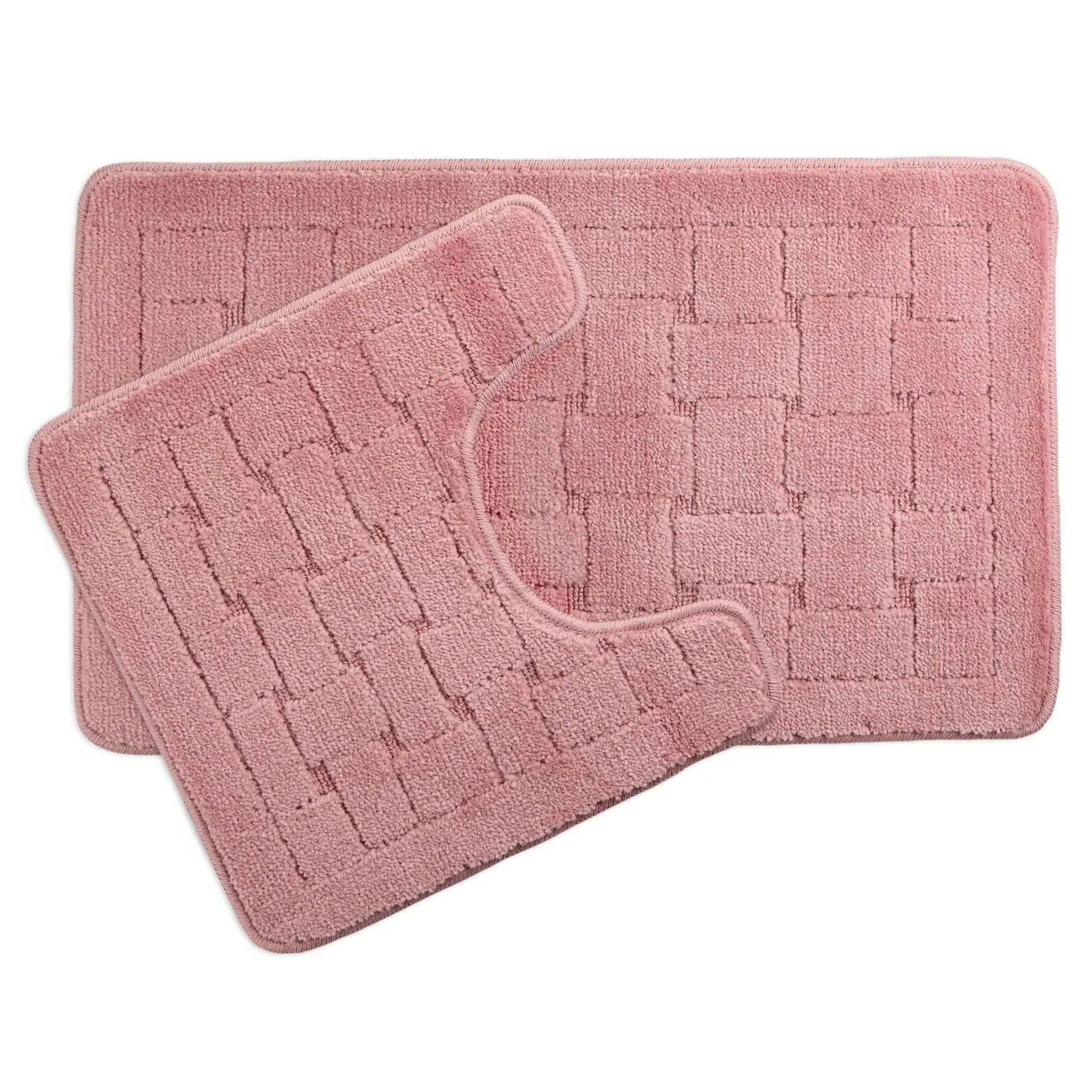 2-Piece Bath Mat Set Crosshatch - Pink, Polycotton
