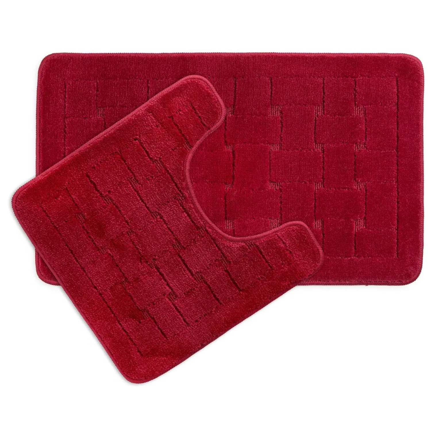 2-Piece Bath Mat Set Crosshatch - Red, Polycotton