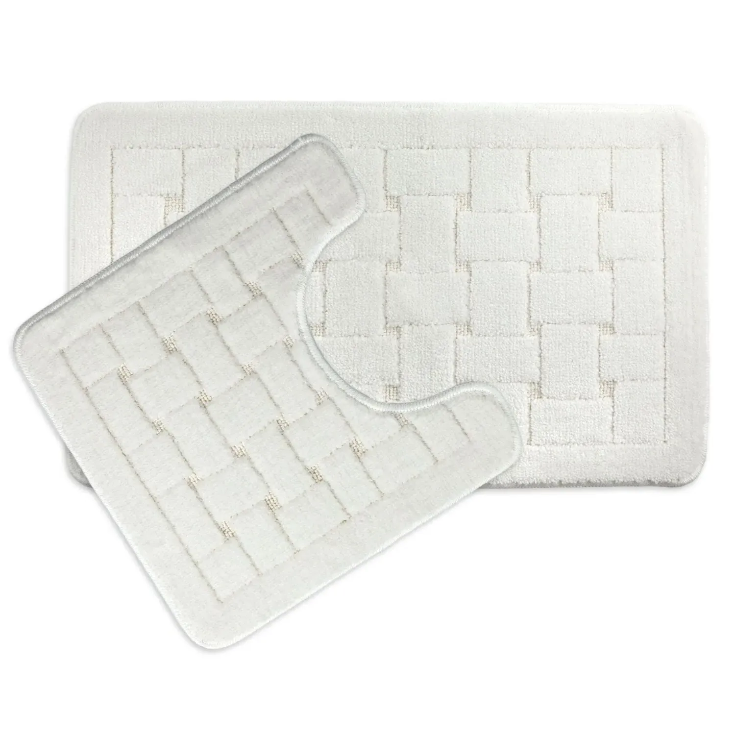 2-Piece Bath Mat Set Crosshatch - White, Polycotton