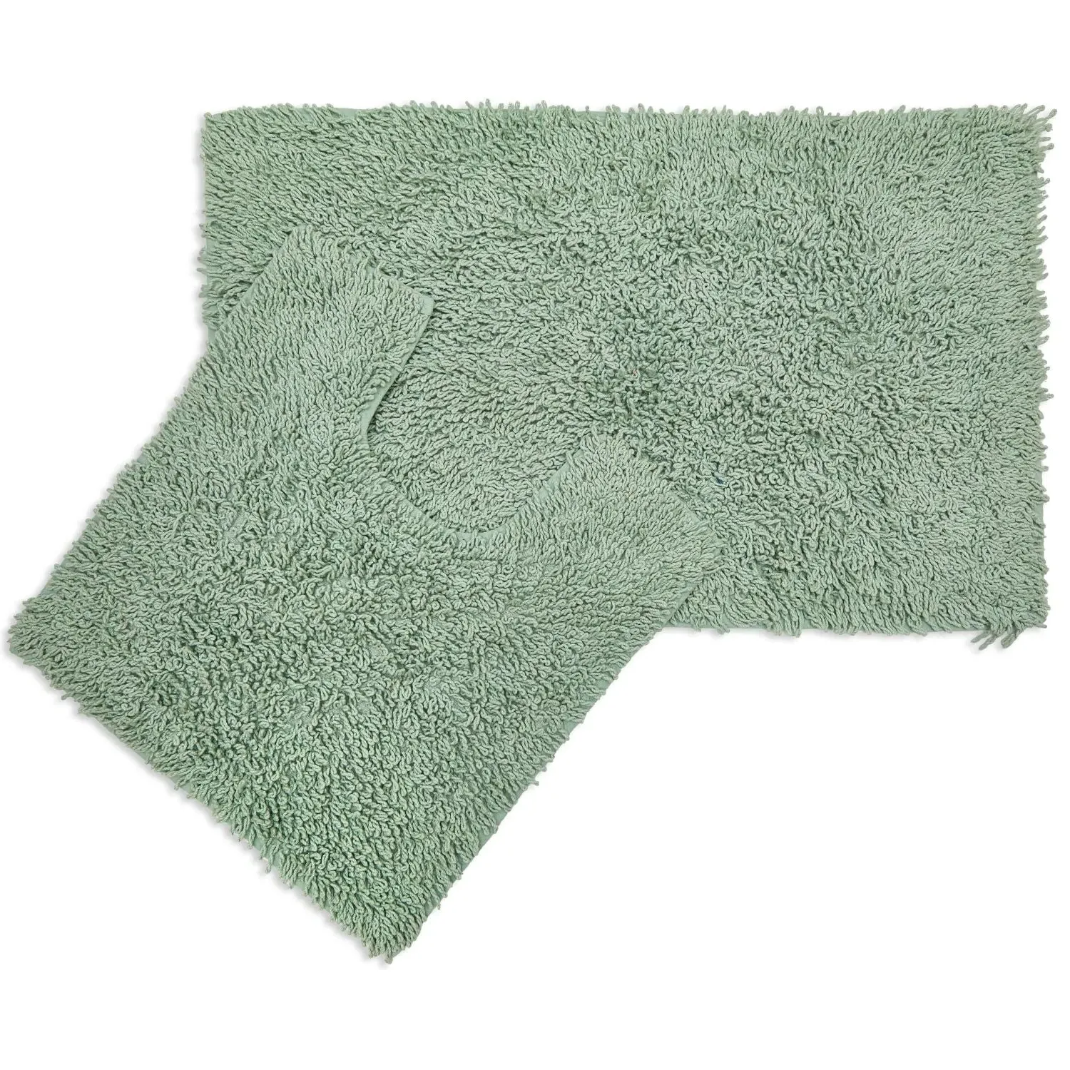 2-Piece Bath Mat Set Non-Slip - Green, Cotton