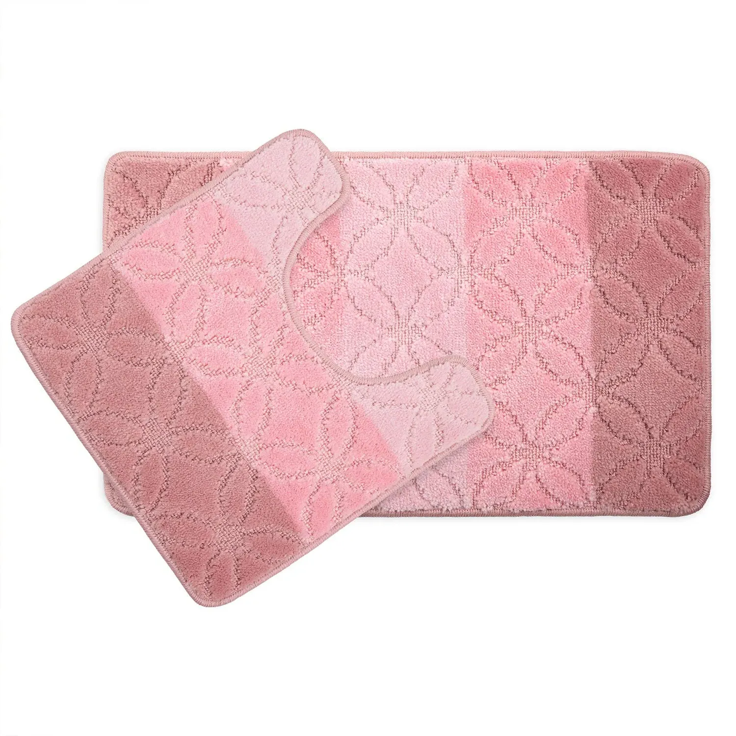 2-Piece Bath Mat Set Non-Slip - Pink Stripe