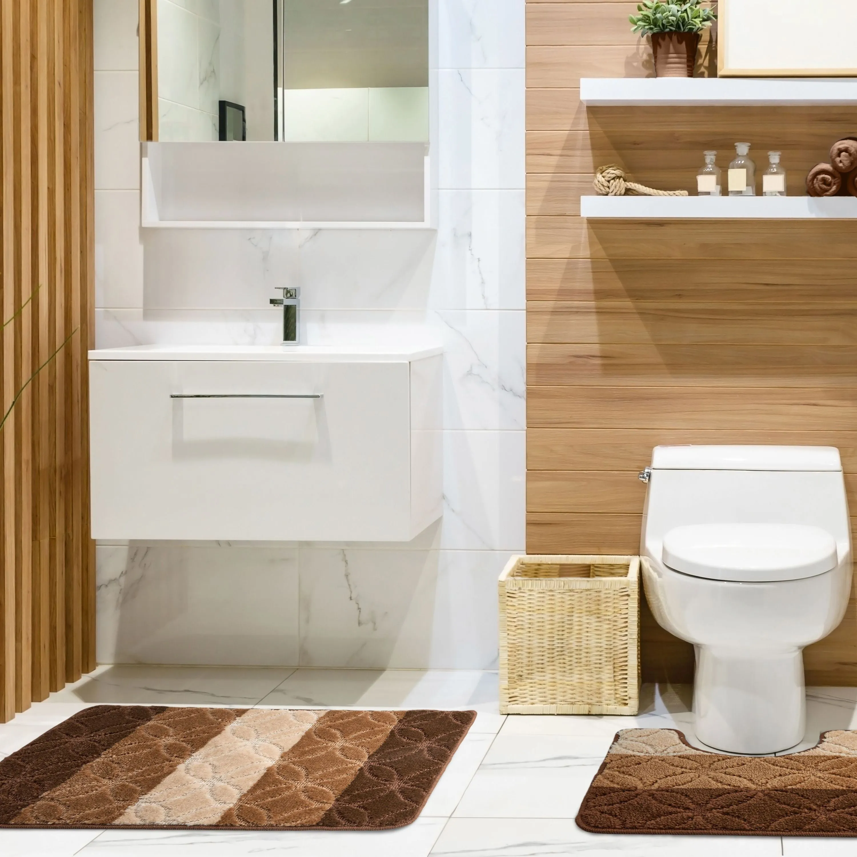 2-Piece Bath Mat Set with Non-Slip - Beige image