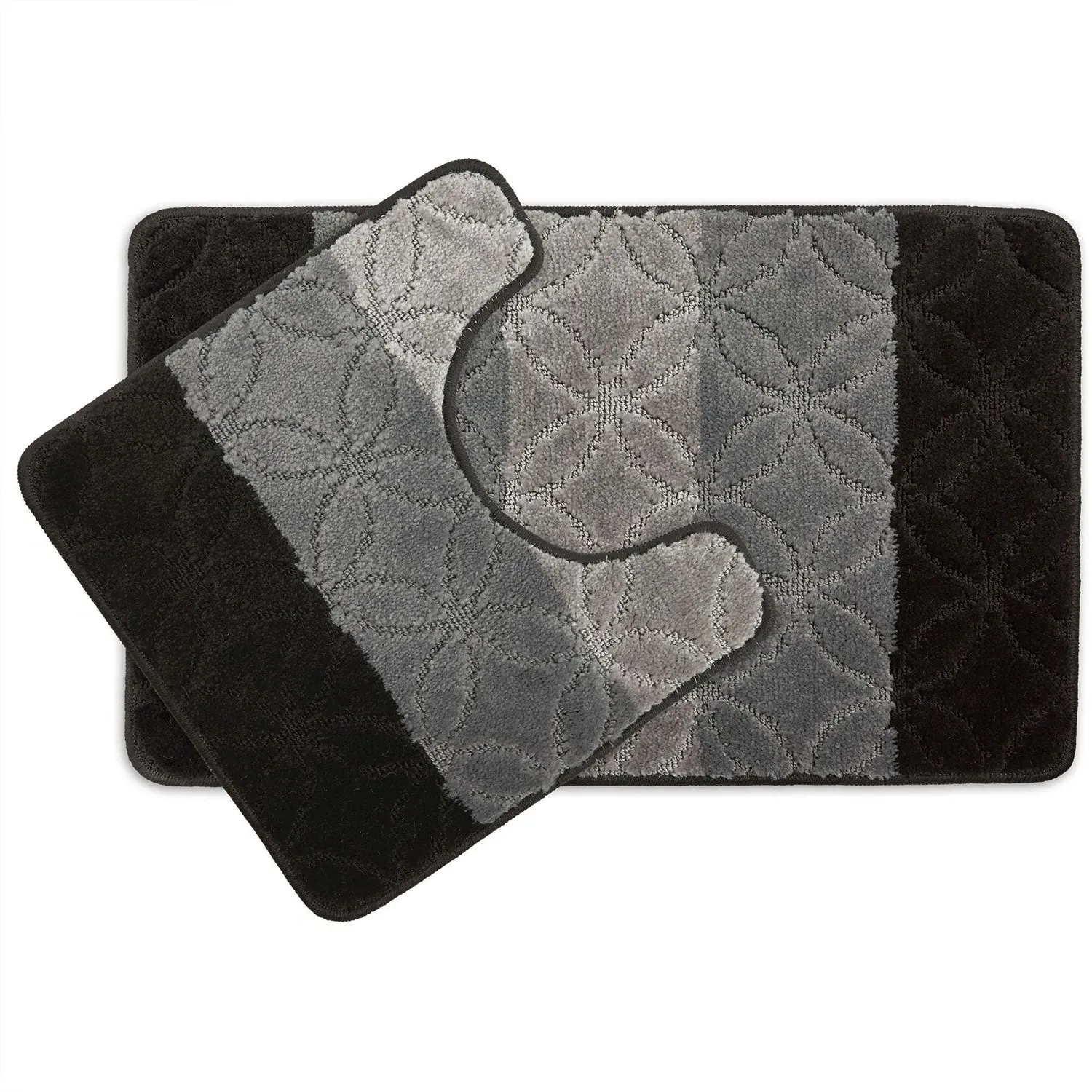 2-Piece Bath Mat Set with Non-Slip - Black